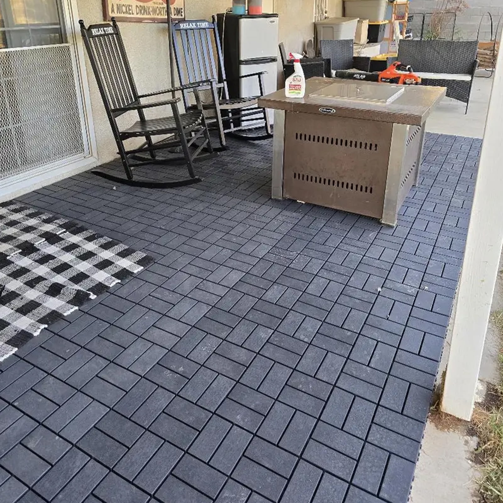 Well Fleet Interlocking Deck Tiles, Weather-Resistant Plastic Patio Flooring for Outdoor Garden and Poolside (Grey, 58 Piece Set) q3nl0