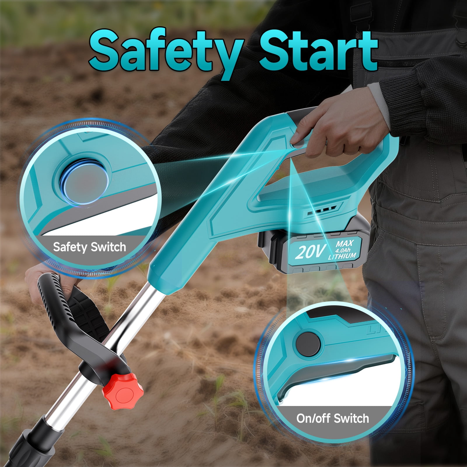 KITESDER Cordless Garden Tiller Cultivator, Manganese Steel Tines for Soil Tilling and Weeding (12 in x 12 in x 12 in) 2m325