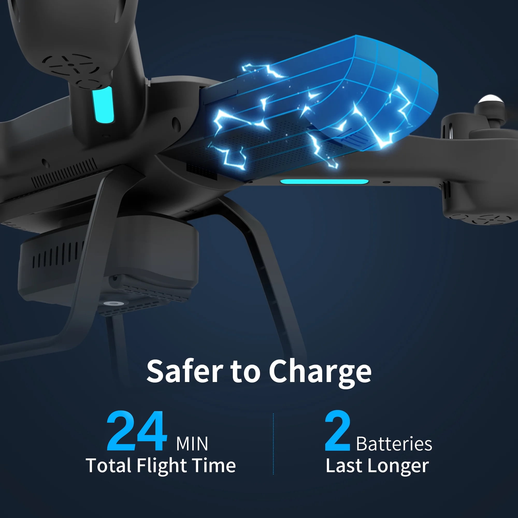 WEFONE JY03 Drone with 1080P HD Camera, FPV RC Quadcopter with Optical Flow Sensor and LED Lights (Black, 2 Batteries) rrupb