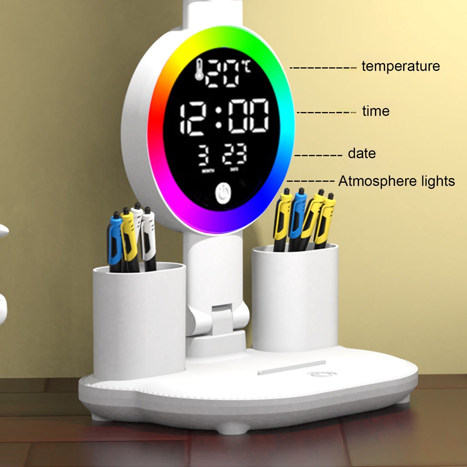 AuroraX Smart LED Desk Lamp with Pen Holder and Digital Display (White, 1 Pack) fpyuf - Image 5