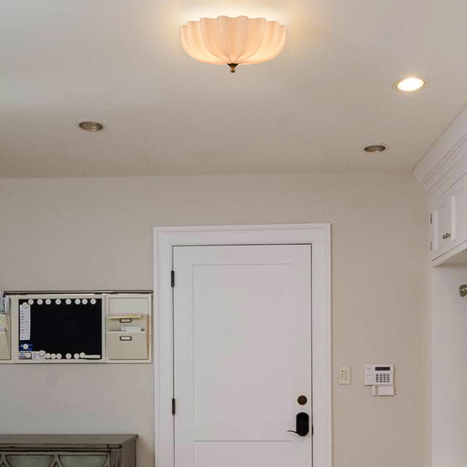 Claxy 3-Light Flush Mount Ceiling Light with Flower Milk Glass Shade (Gold, 7.2 in) qccry