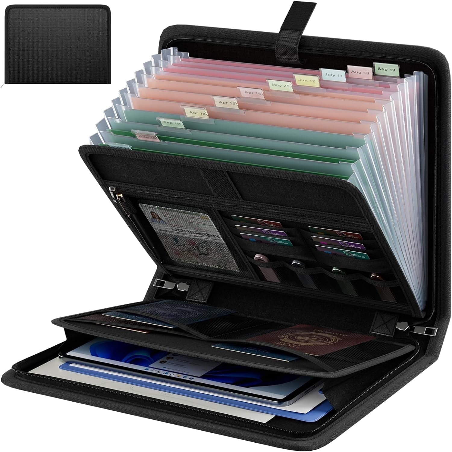 Gijjgole Fireproof Accordion File Organizer (Black, 14.17 in x 10.63 in x 1.57 in) 5c0a1