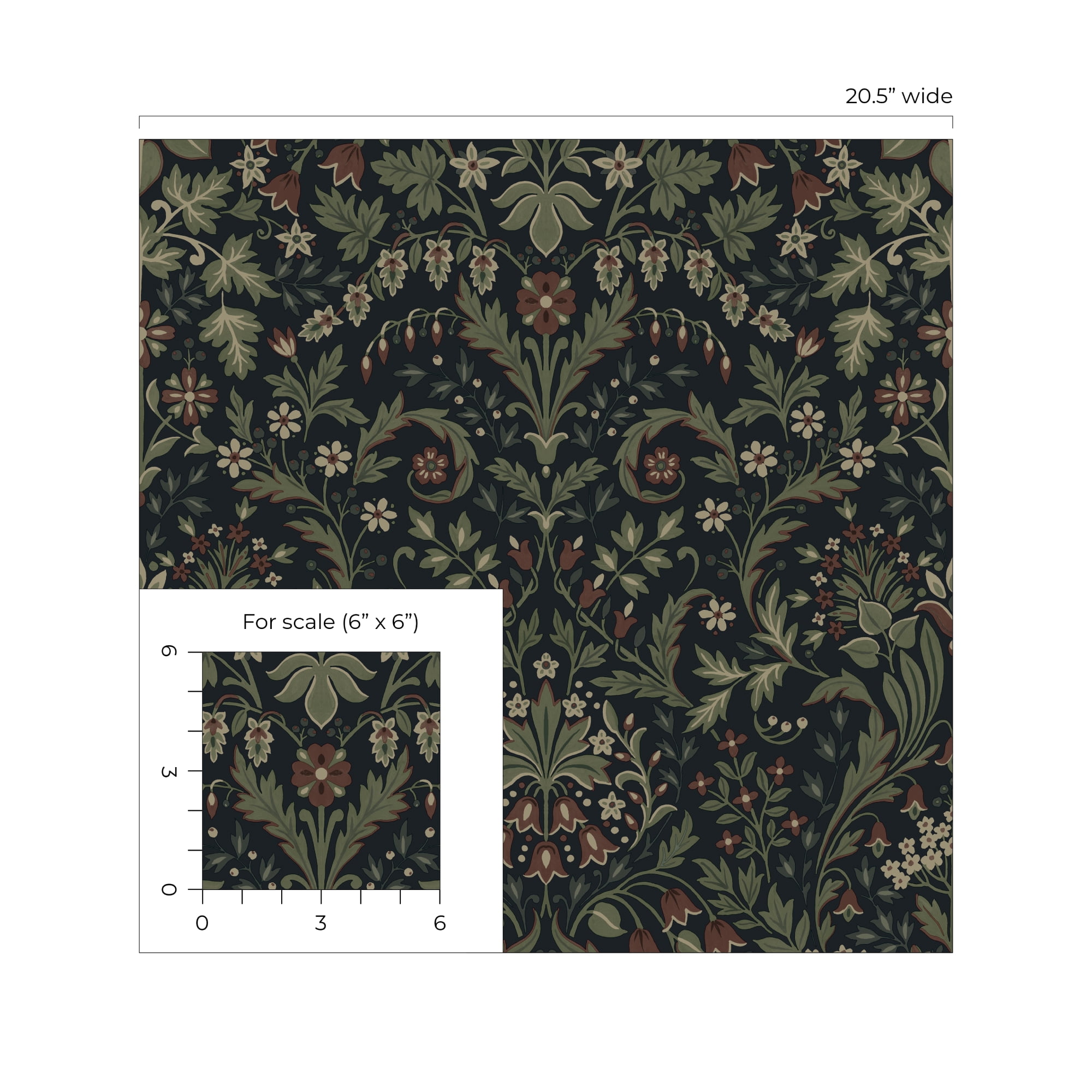 NextWall Filigree Floral Peel and Stick Wallpaper (Midnight Blue & Sage, 20.5 in. W x 18 ft. L) i1dx3