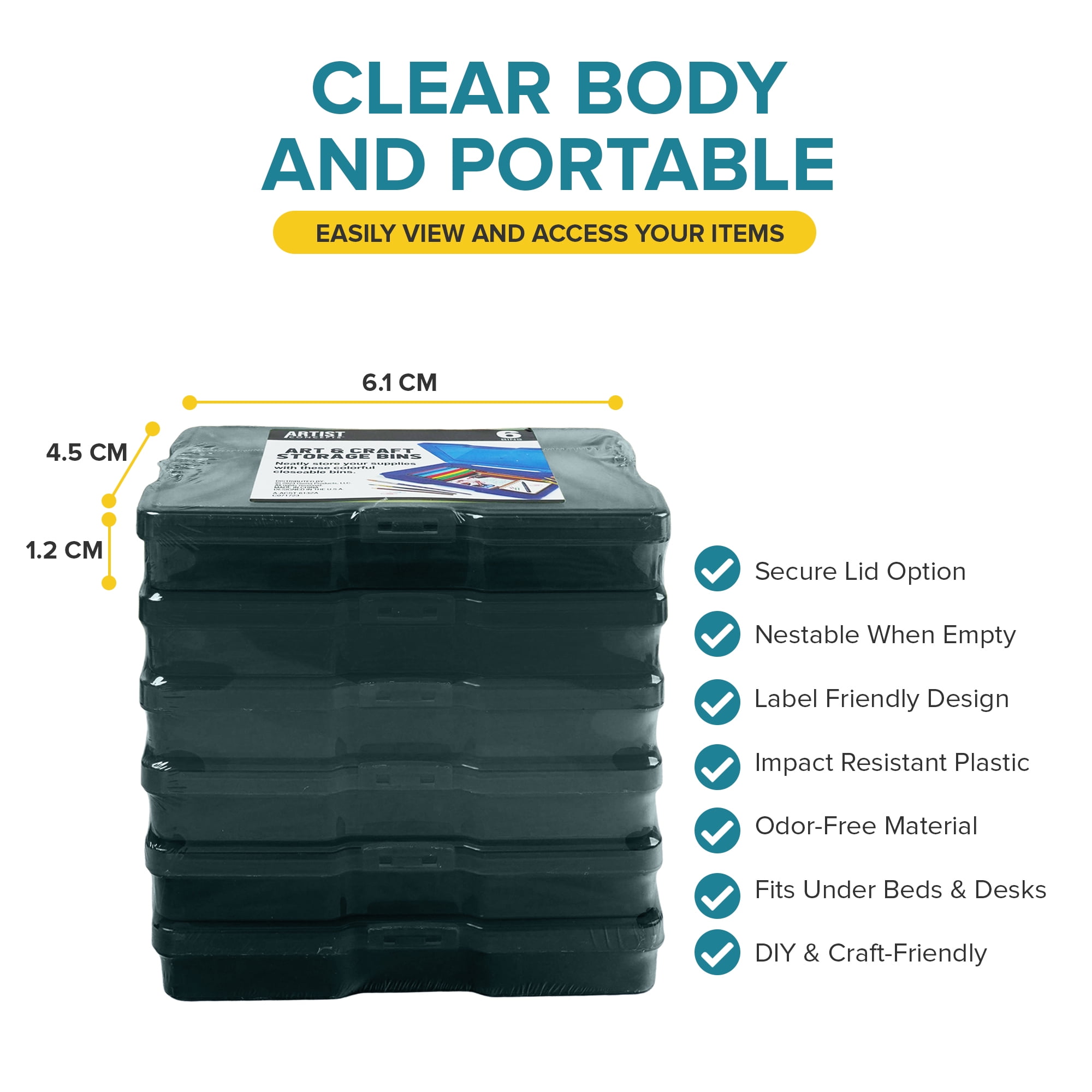 Artist Concepts Stackable Craft Storage Containers, Durable Art Supply Organizer (Black, 6-Pack) g4d2n