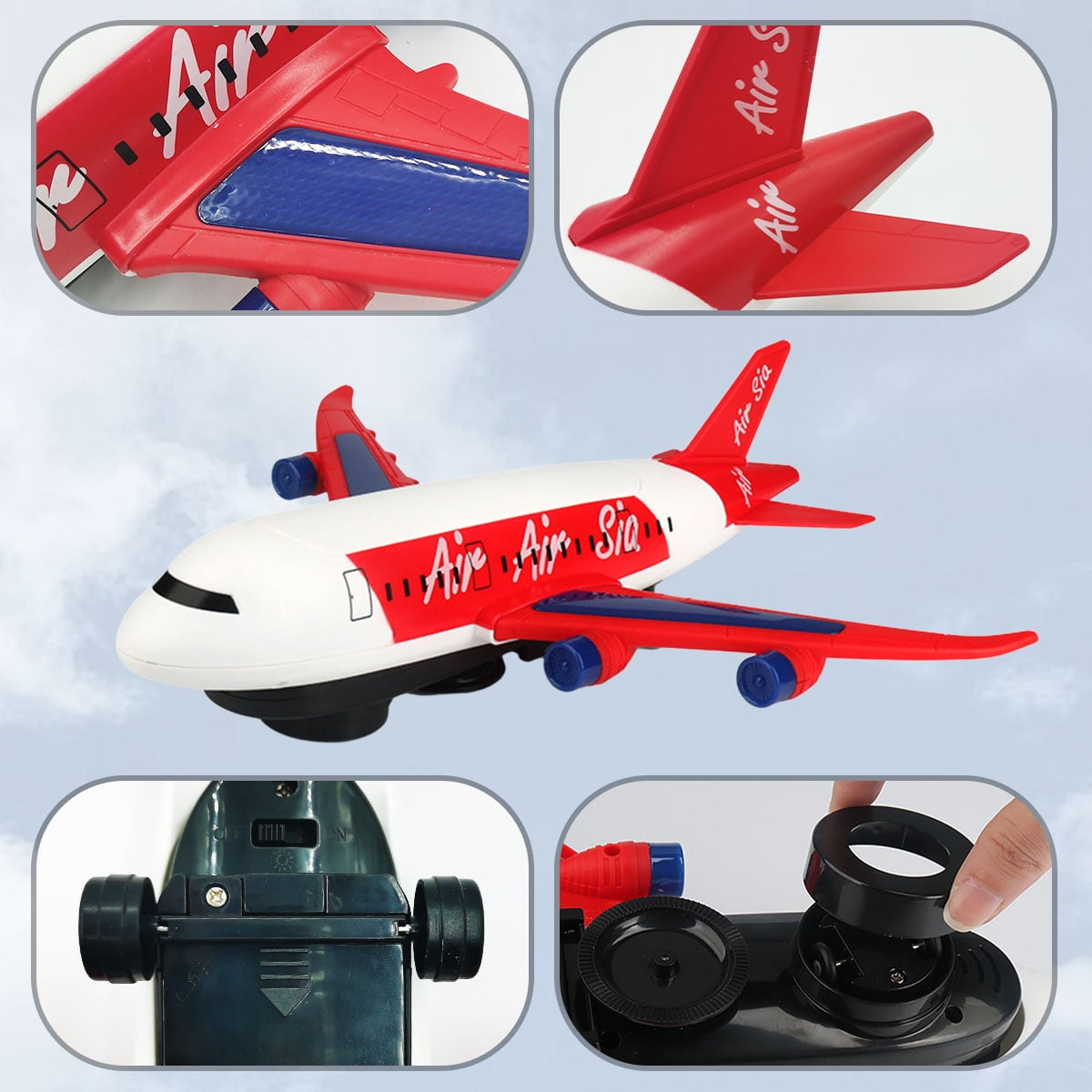 Somnr Airplane Educational Toy with LED Lights and Sound Effects (Red, 10 in) qaufh