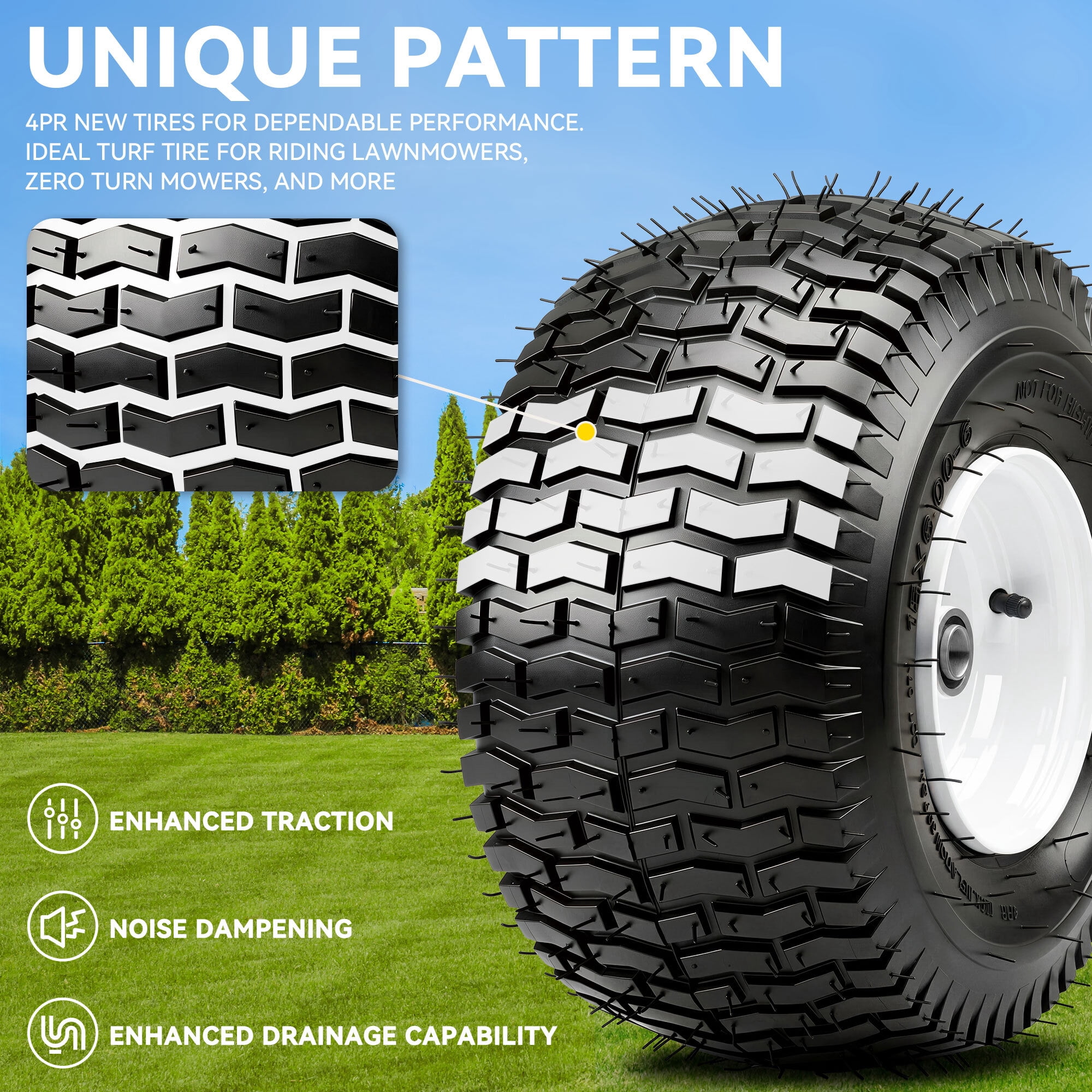 Dextrus 15x6.00-6 Lawn Mower Tire and Wheel Assembly (4-Ply Pneumatic, 3 in Centered Hub, 3/4 in Bearings, Set of 2) pggvs