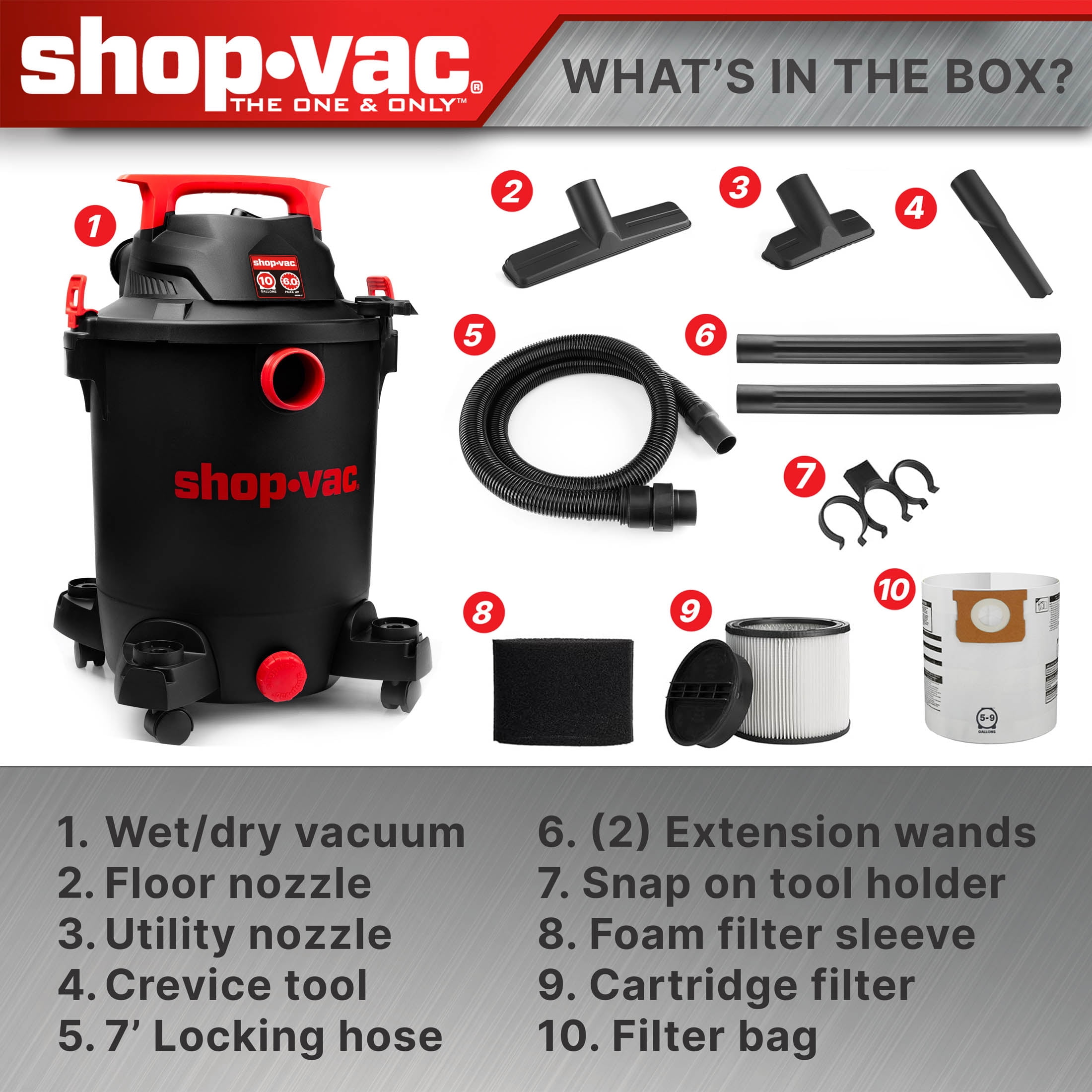 Shop-Vac Wet Dry Vacuum Cleaner with 10 Gallon Capacity and 6.0 Peak HP Motor (Black, 10 Gallon) hr5rp