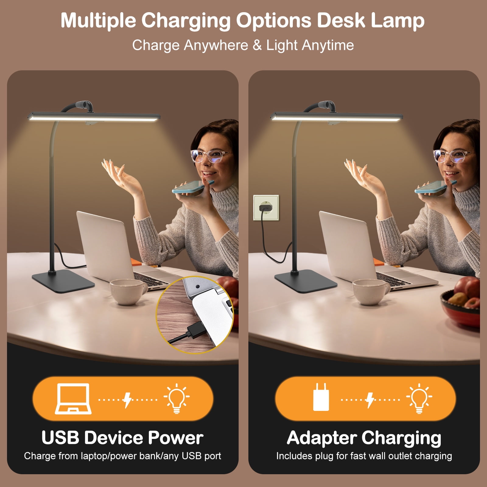 Lococo LED Desk Lamp, Tall Gooseneck, 5-Level Dimmable Brightness & Color for Home Office (14-24.4 in) 46lk1