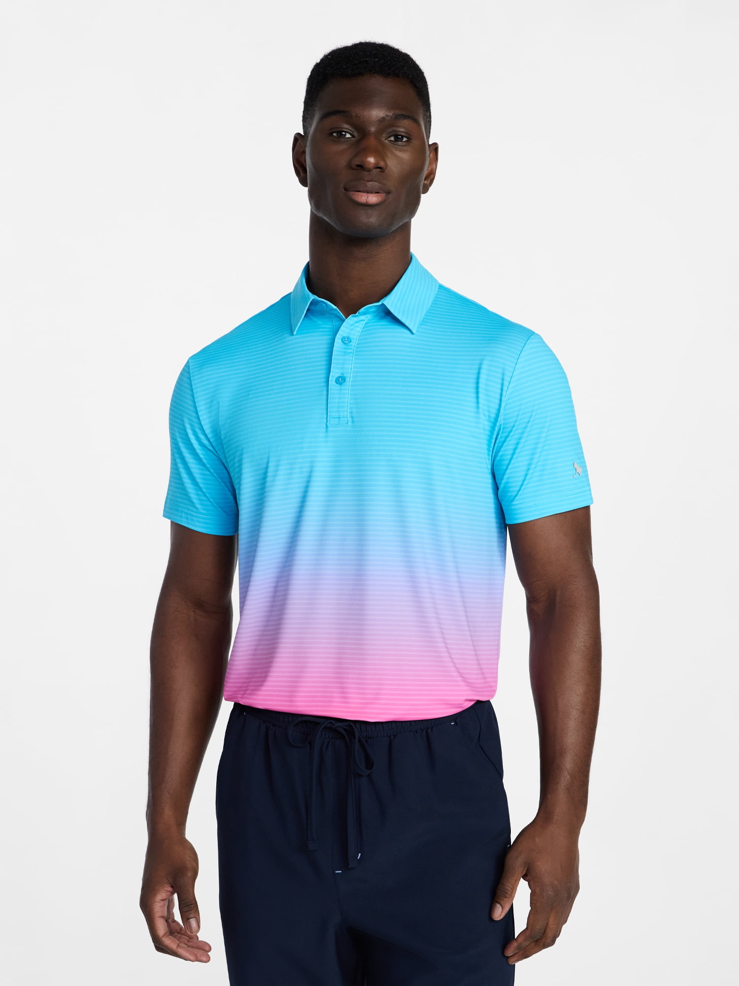 Birdie Bound Men's Ombre Stripe Golf Polo Shirt, Moisture-Wicking Performance Athletic Top (Multi-Color, XS) ela3g