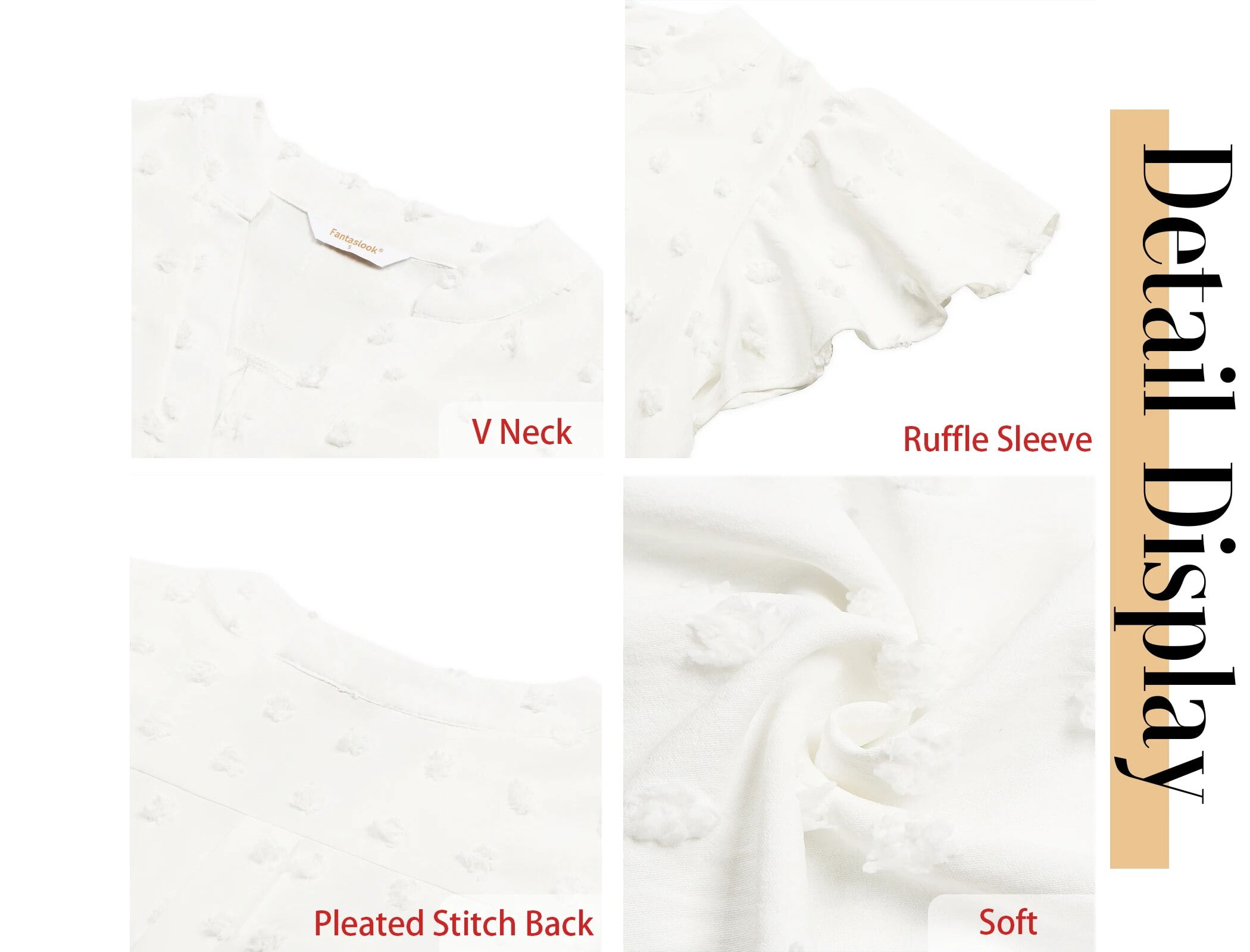 Fantaslook Women's Dressy V-Neck Ruffle Sleeve Blouse Casual Flowy Summer Top (White, L) 6oyn4