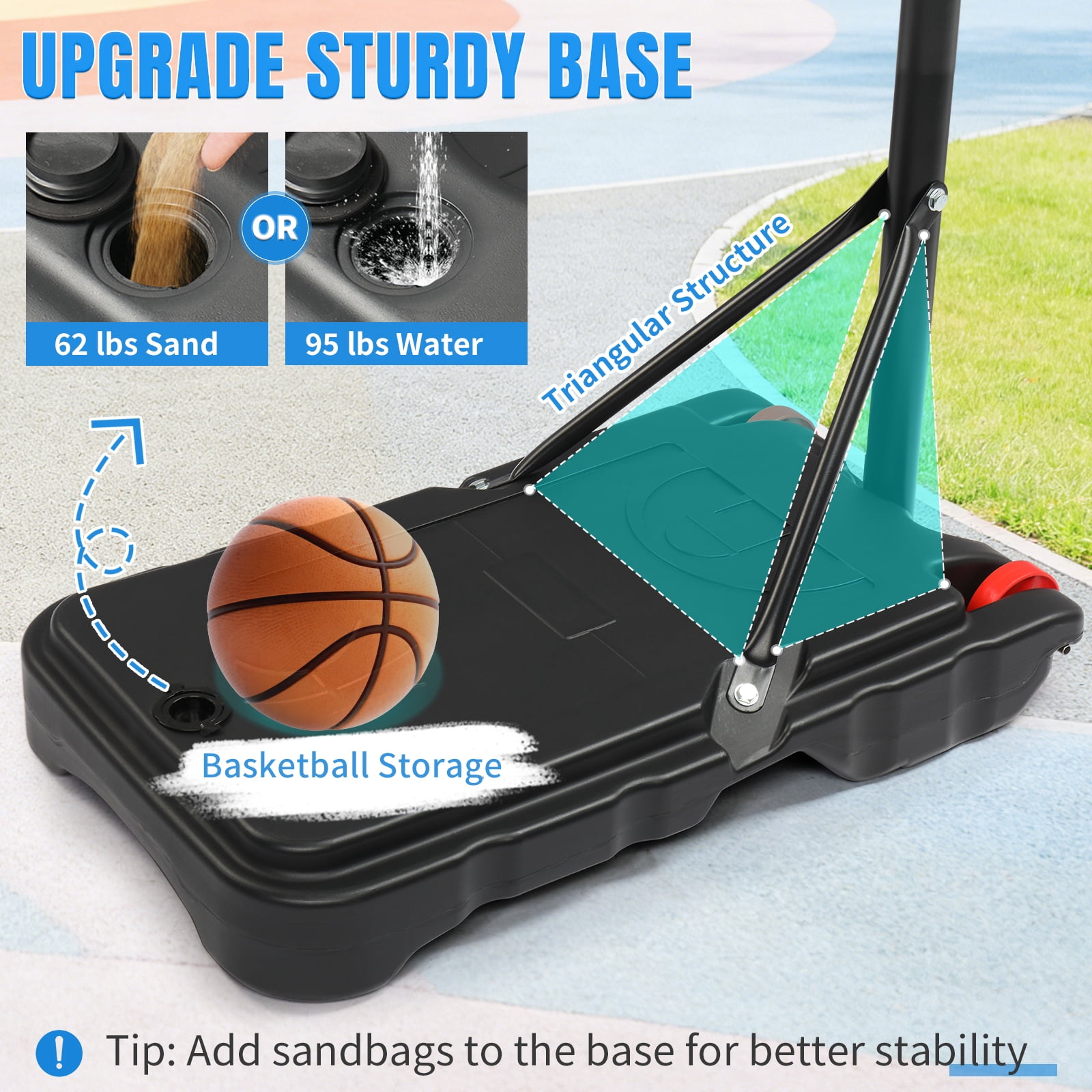 Ktaxon Portable Basketball Hoop System, Adjustable Height Basketball Goal for Indoor and Outdoor Play (Black, 6.5-8 ft) r71d7