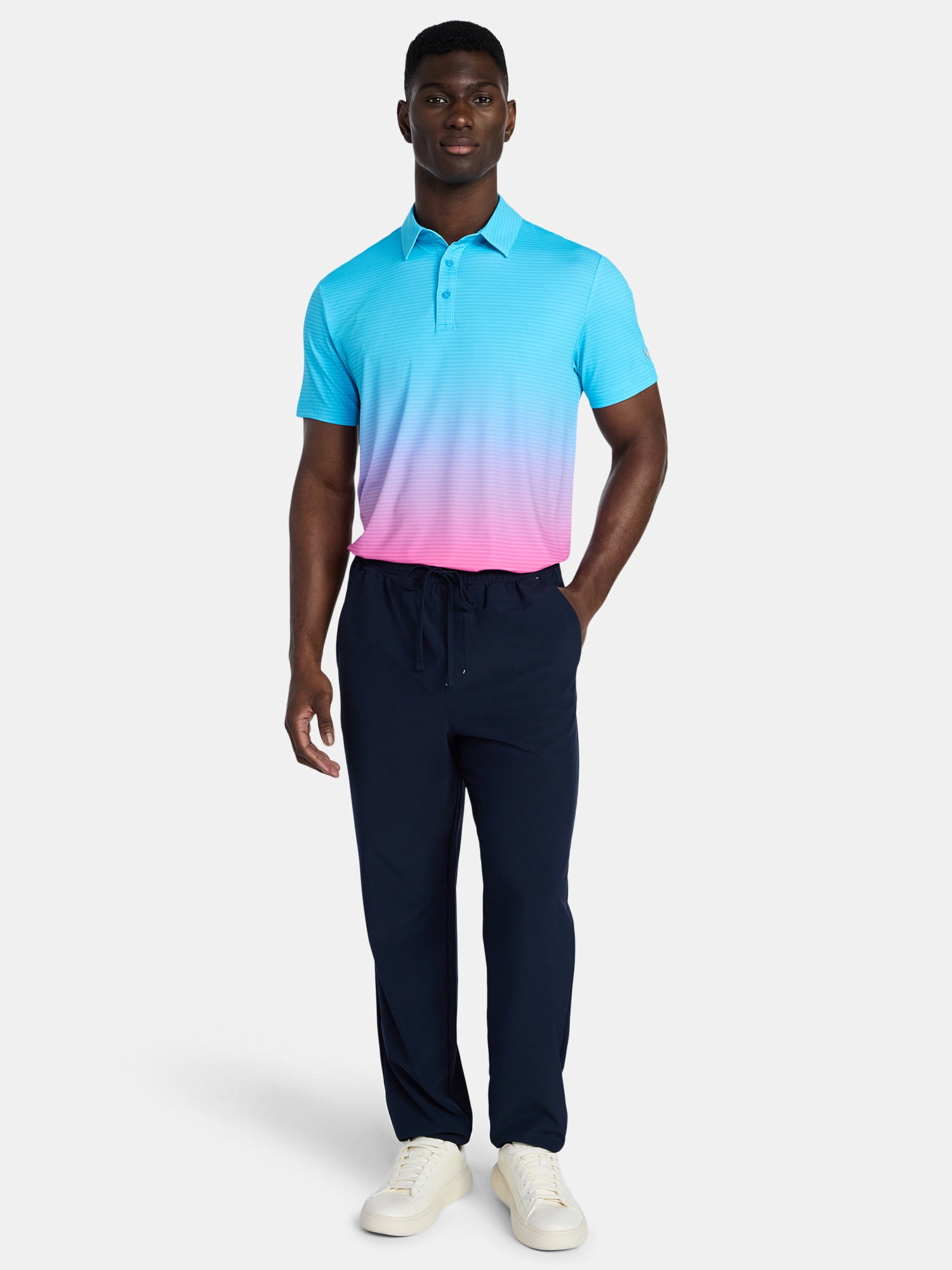 Birdie Bound Men's Ombre Stripe Golf Polo Shirt, Moisture-Wicking Performance Athletic Top (Multi-Color, XS) ela3g