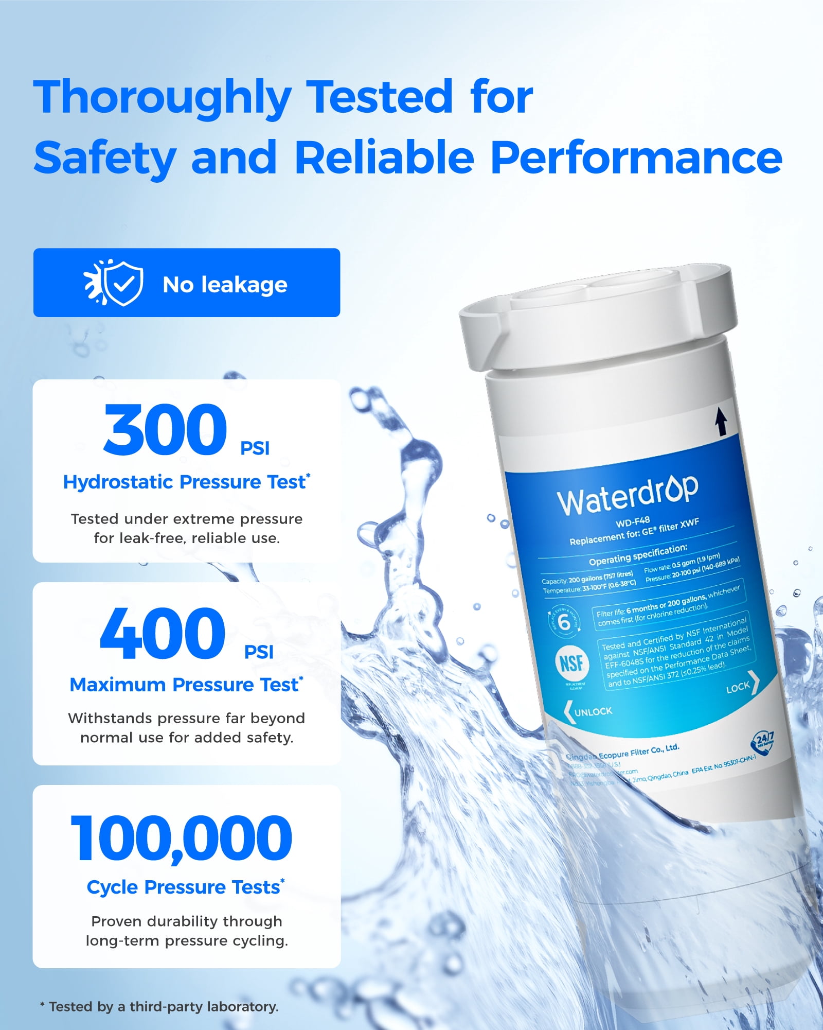 Waterdrop XWF Refrigerator Water Filter Replacement for GE XWF (1 Pack) bsr67