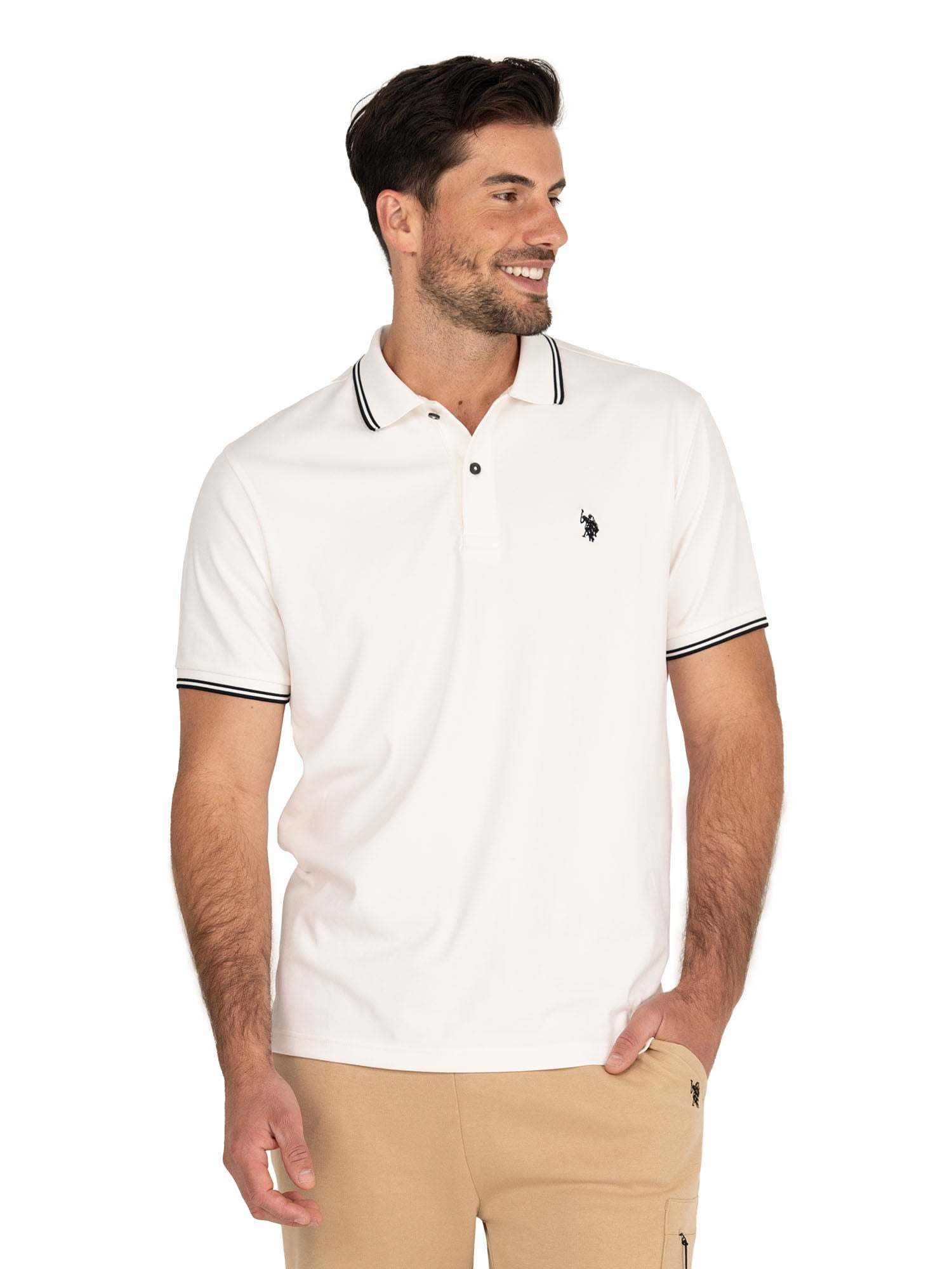 U.S. Polo Assn. Men's Performance Interlock Polo Shirt (White, S) 3orf9