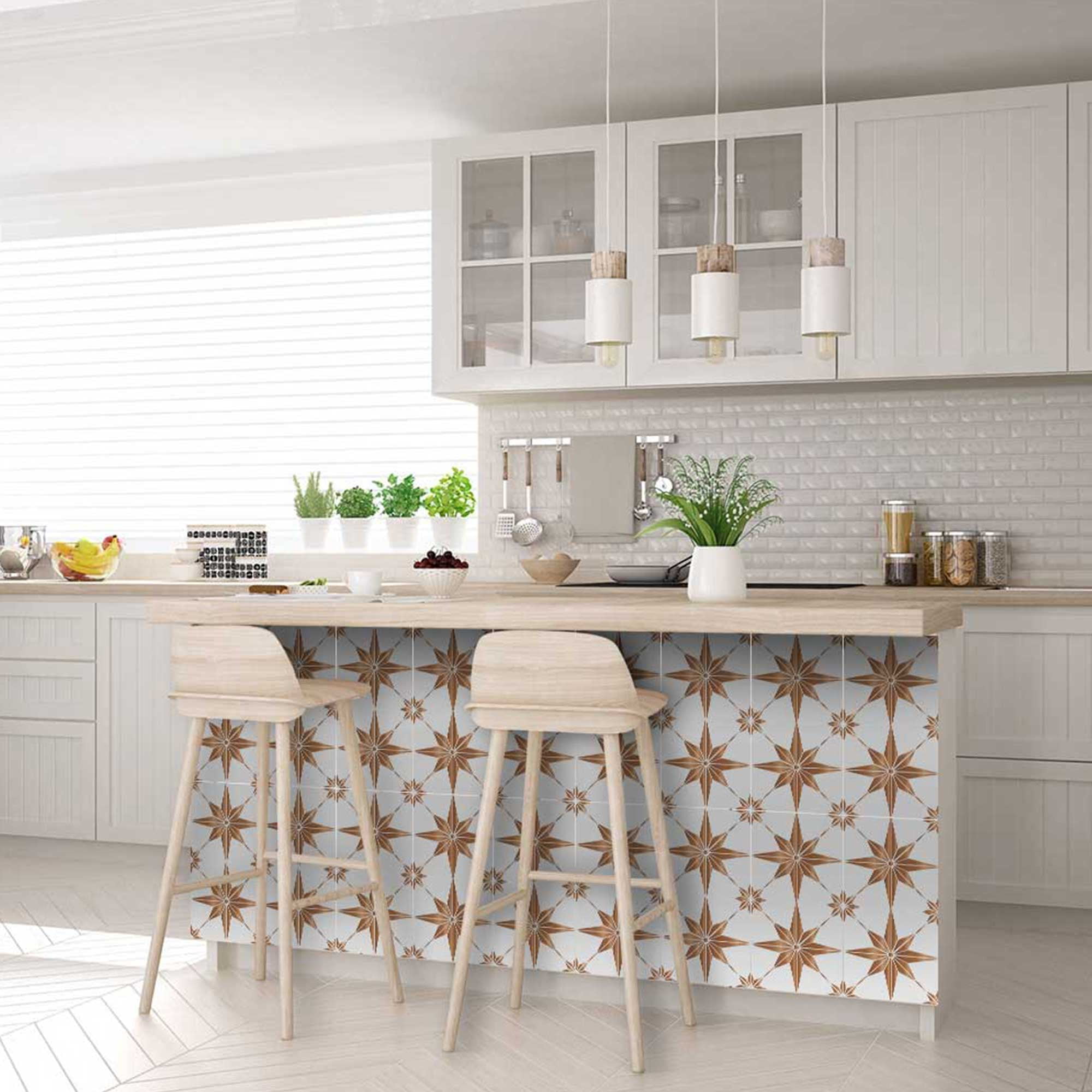 Mi Alma Talavera Peel and Stick Wall Tile Decals for Kitchen and Bathroom (Light Brown Star, 24 Pack, 4x4 in) mgl1x