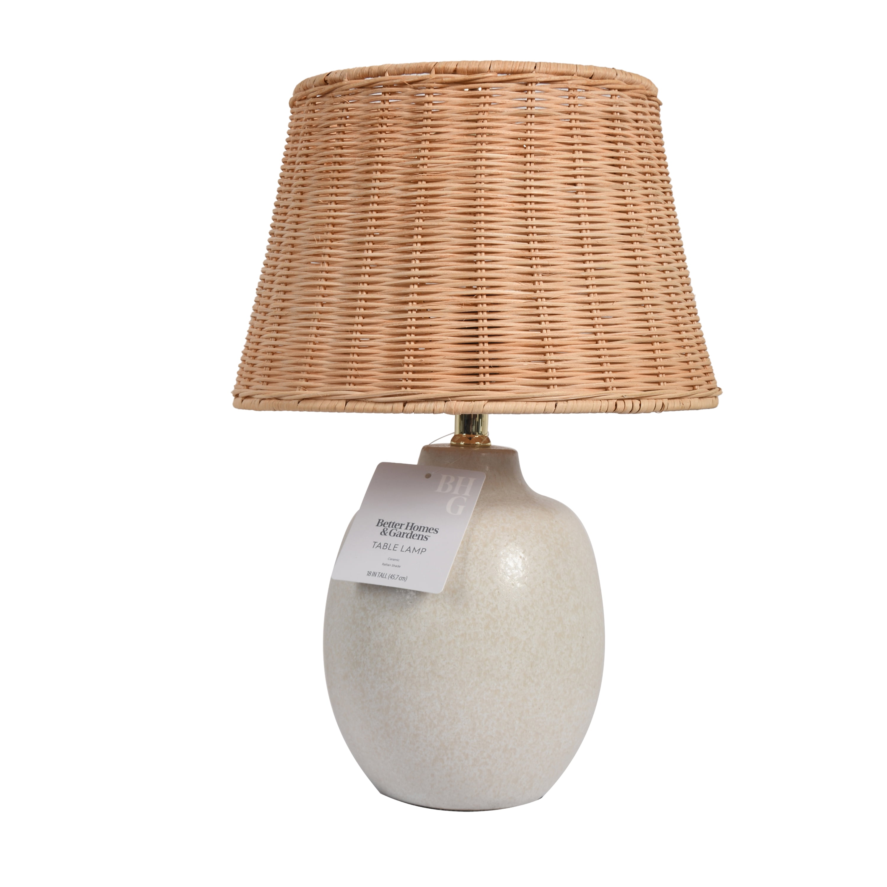 Better Homes & Gardens Ceramic Table Lamp with Natural Rattan Shade (Cream, 18 in) i5kof