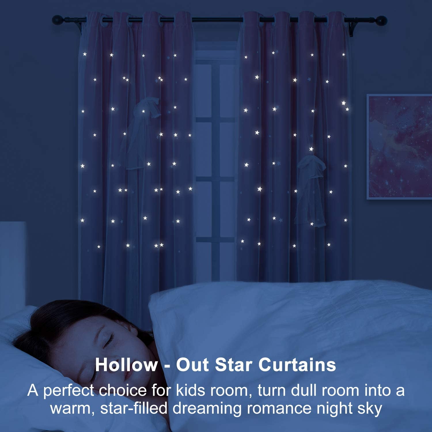 BSHAPPLUS Blackout Curtains with White Sheer Overlay Layered Window Drapes for Bedroom and Living Room (Blue and Yellow, 52 in x 84 in, 1 Panel) m16j2