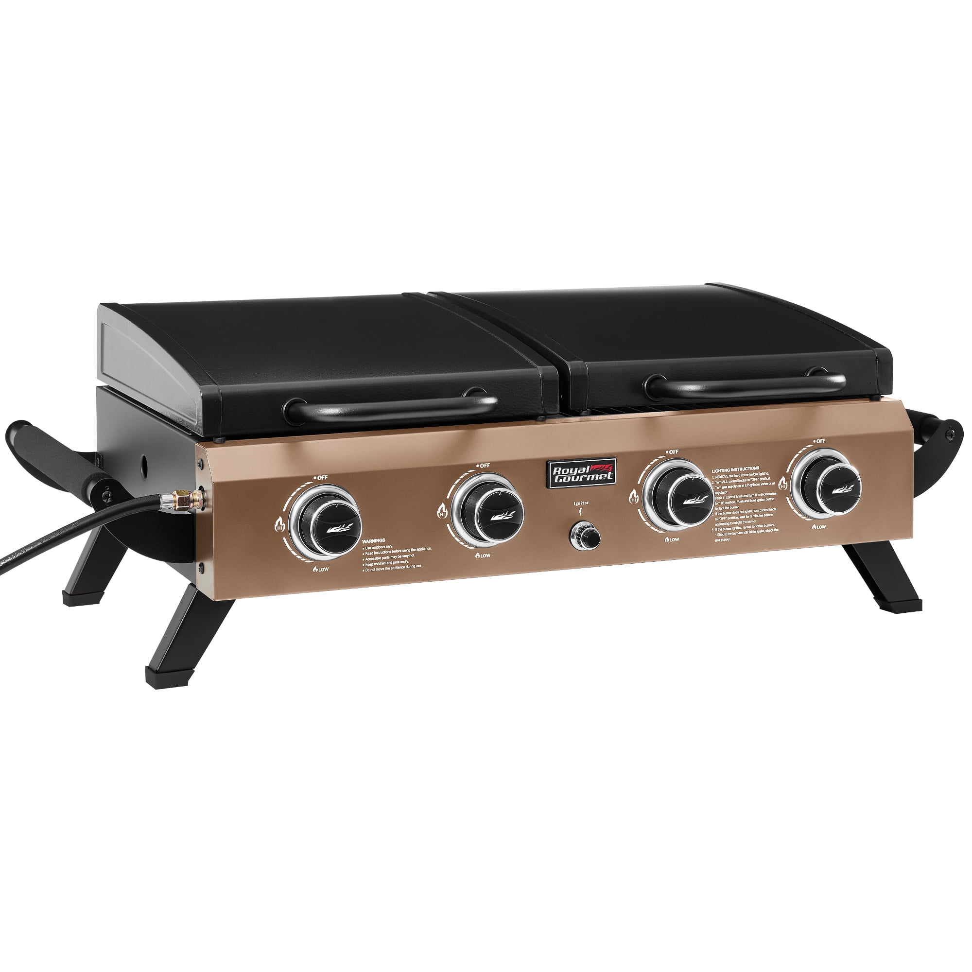 Royal Gourmet Portable Tabletop Grill & Griddle Combo with Hood, 40,000 BTU (Bronze Gold, 40.75 in x 20.28 in x 13.70 in) 0lg23