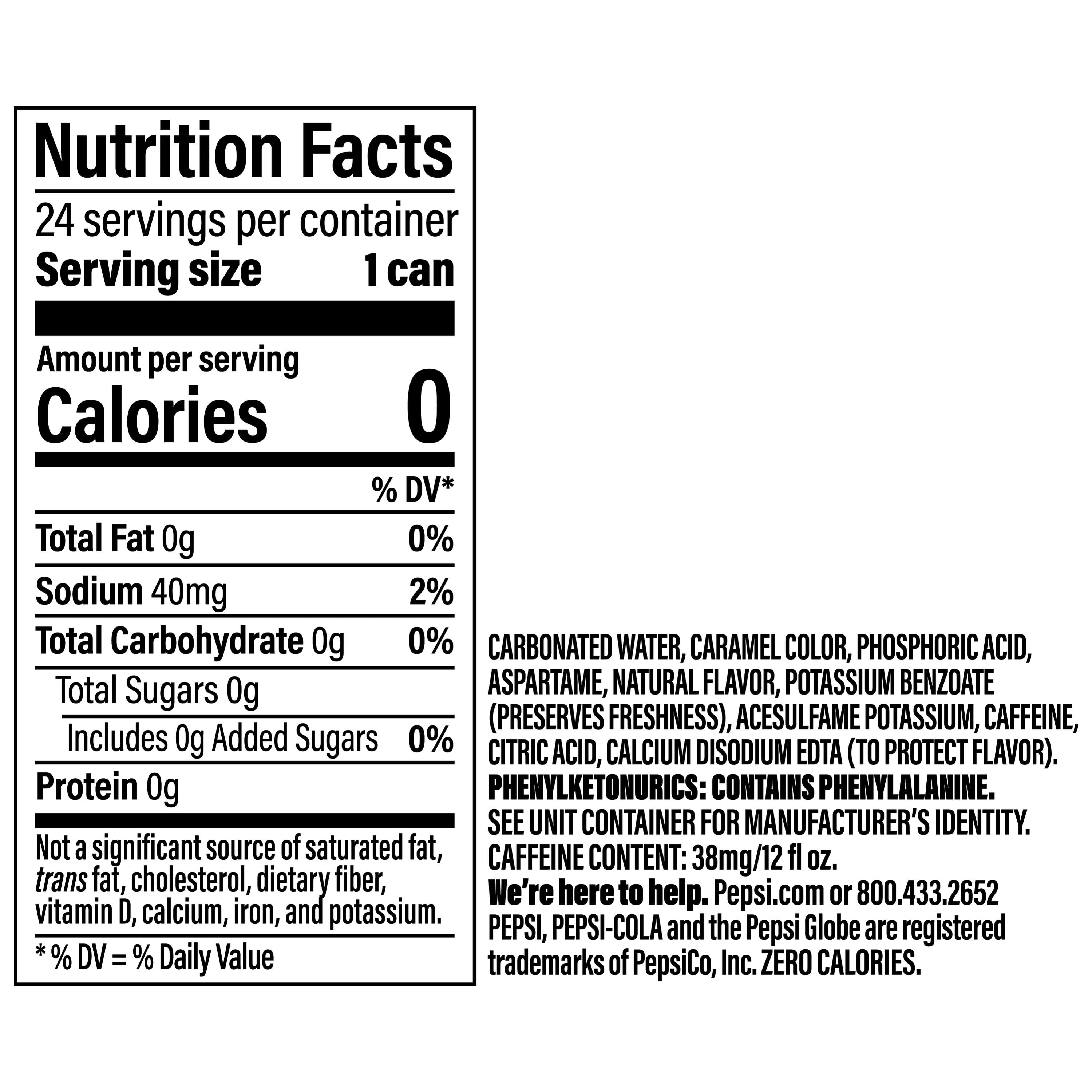 Pepsi Zero Sugar Cola Soda, Refreshing Carbonated Beverage (24 Pack, 12 fl oz) msv39
