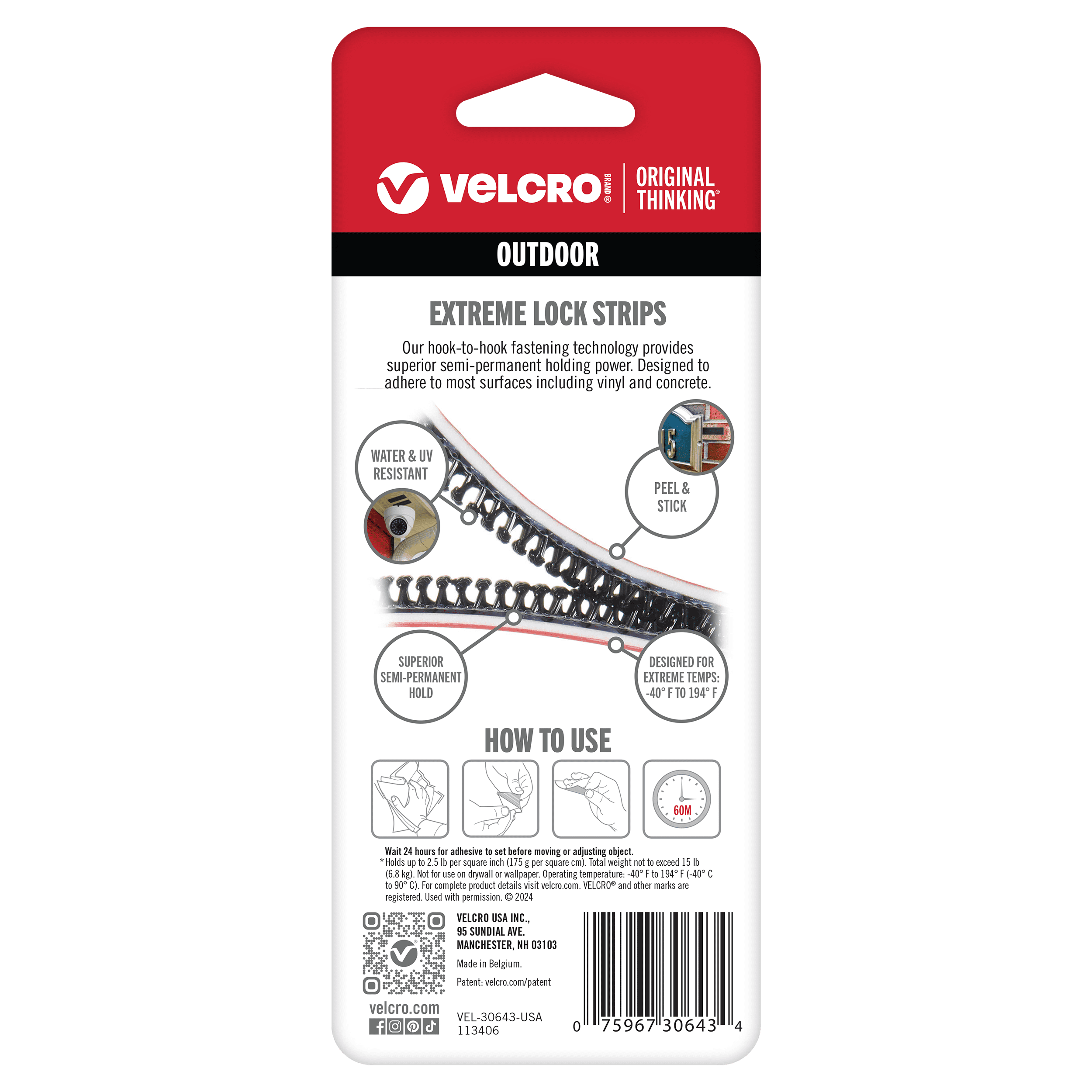 VELCRO Brand Extreme Lock Fasteners, Heavy Duty Adhesive Mounting Strips (Black, 3 in x 1 in, 4 Sets) 3wv83