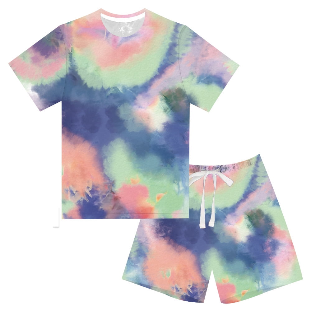 ATOGUTA Girls Tie-Dye Summer Outfit 2-Piece Short Set (Blue, 3T-14) ht6fa