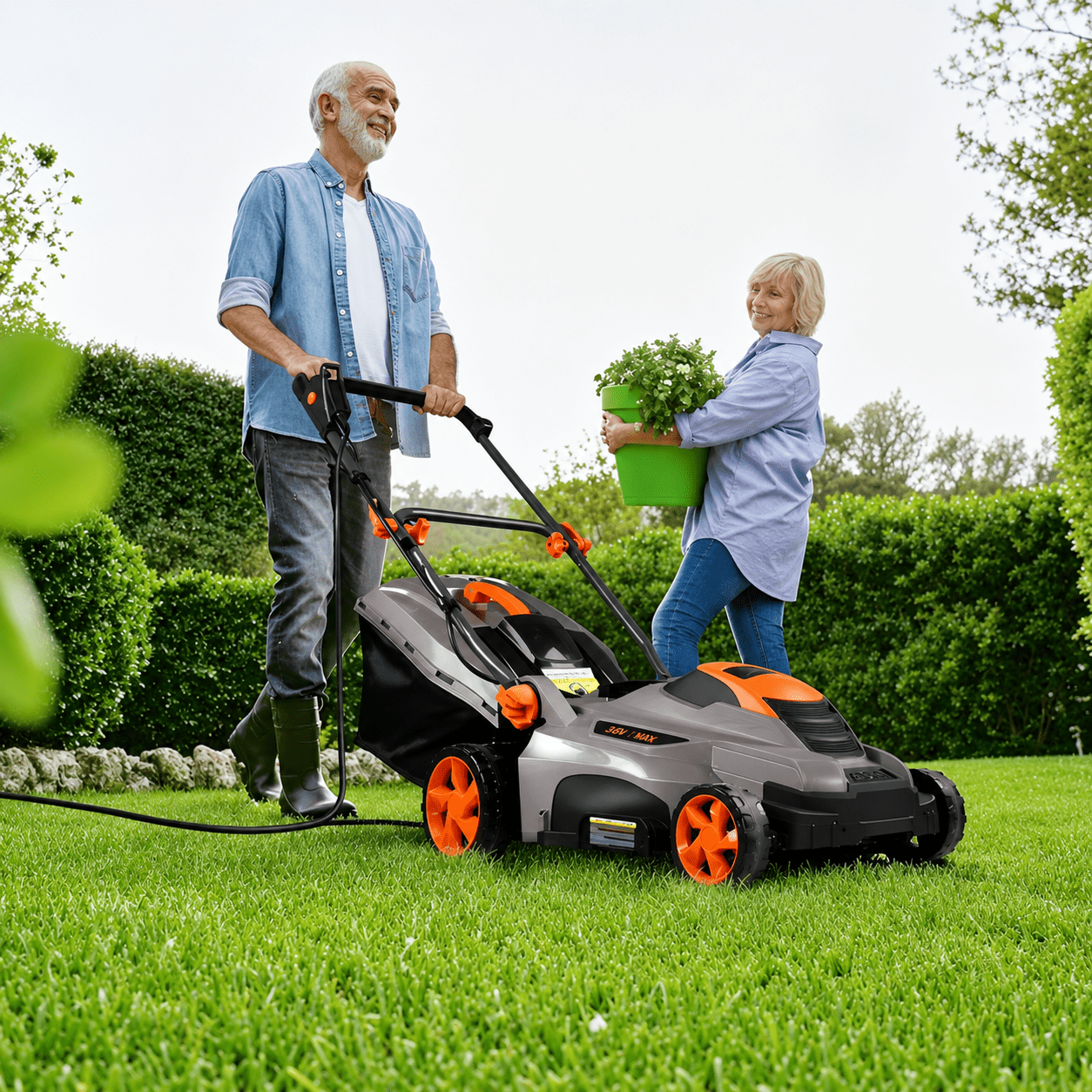 DOVAMAN 13 Amp Electric Lawn Mower, 16-Inch Cutting Width, 5 Adjustable Heights, Corded Garden Grass Cutter (Black, 16 in) 671fg