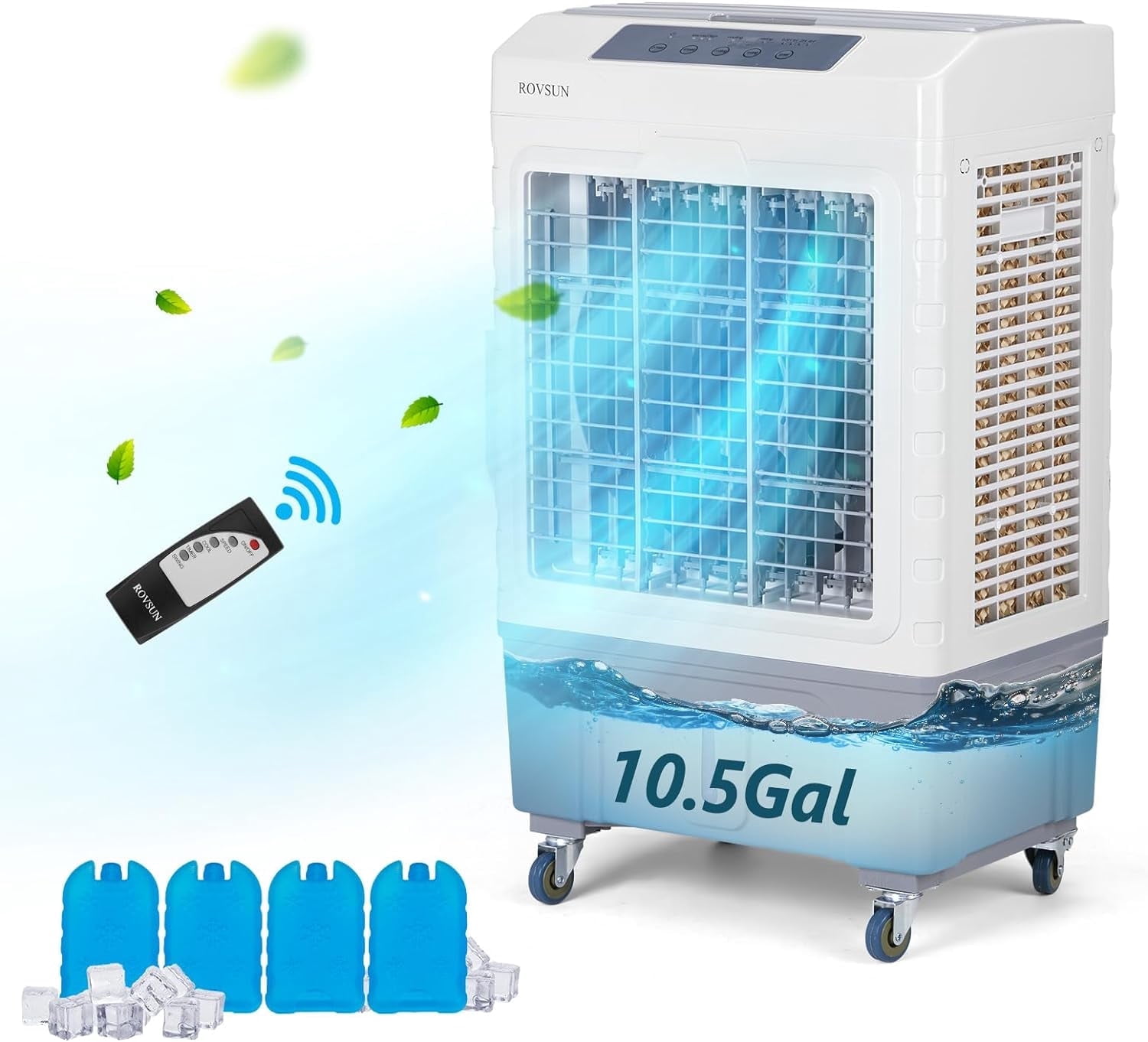 VINGLI Portable Evaporative Air Cooler, 3-in-1 Cooling Fan with 40L Water Tank (White, 1 Unit) swmes
