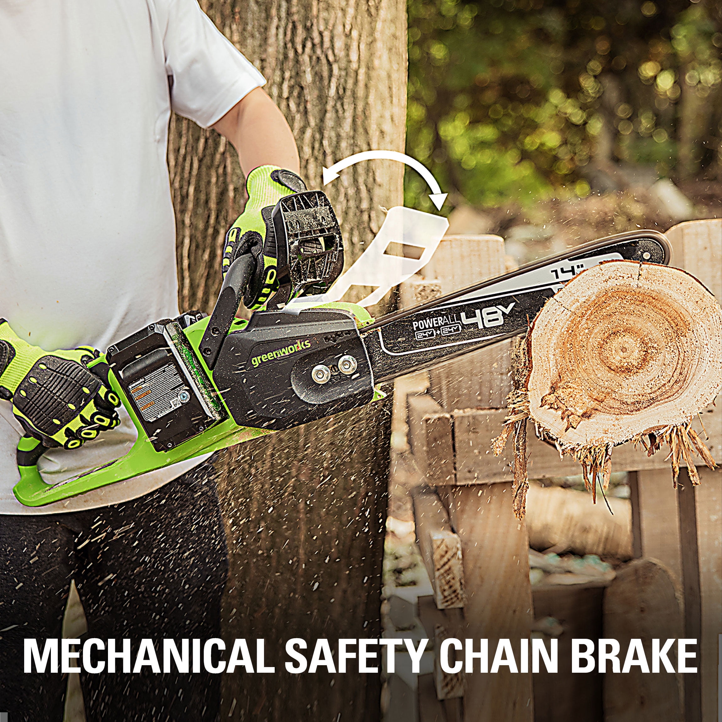 Greenworks 48V Cordless Brushless Chainsaw with (2) 4Ah Batteries and Dual Port Charger (14 in) 8ecq5