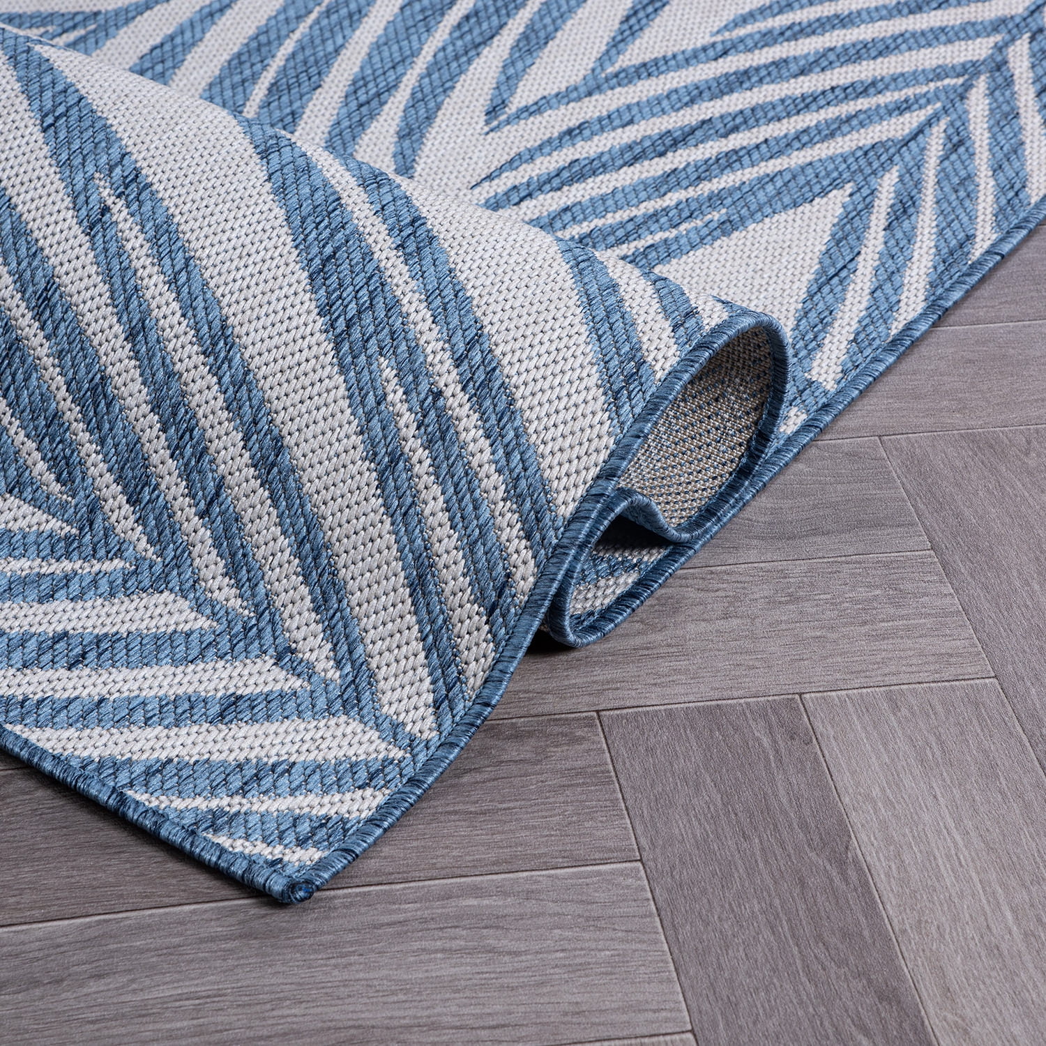 World Rug Gallery Contemporary Distressed Leaves Textured Flat Weave Indoor/Outdoor Area Rug (Blue, 2 ft x 7 ft) hupb3