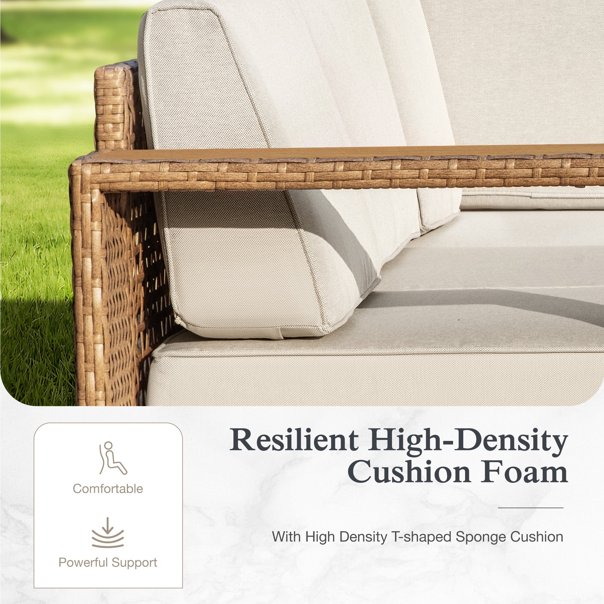 Sophia & William 4-Piece Wicker Patio Furniture Set with Weather-Resistant Rattan and Thick Cushions (Yellow-Brown, 4-Seat) rgdjc
