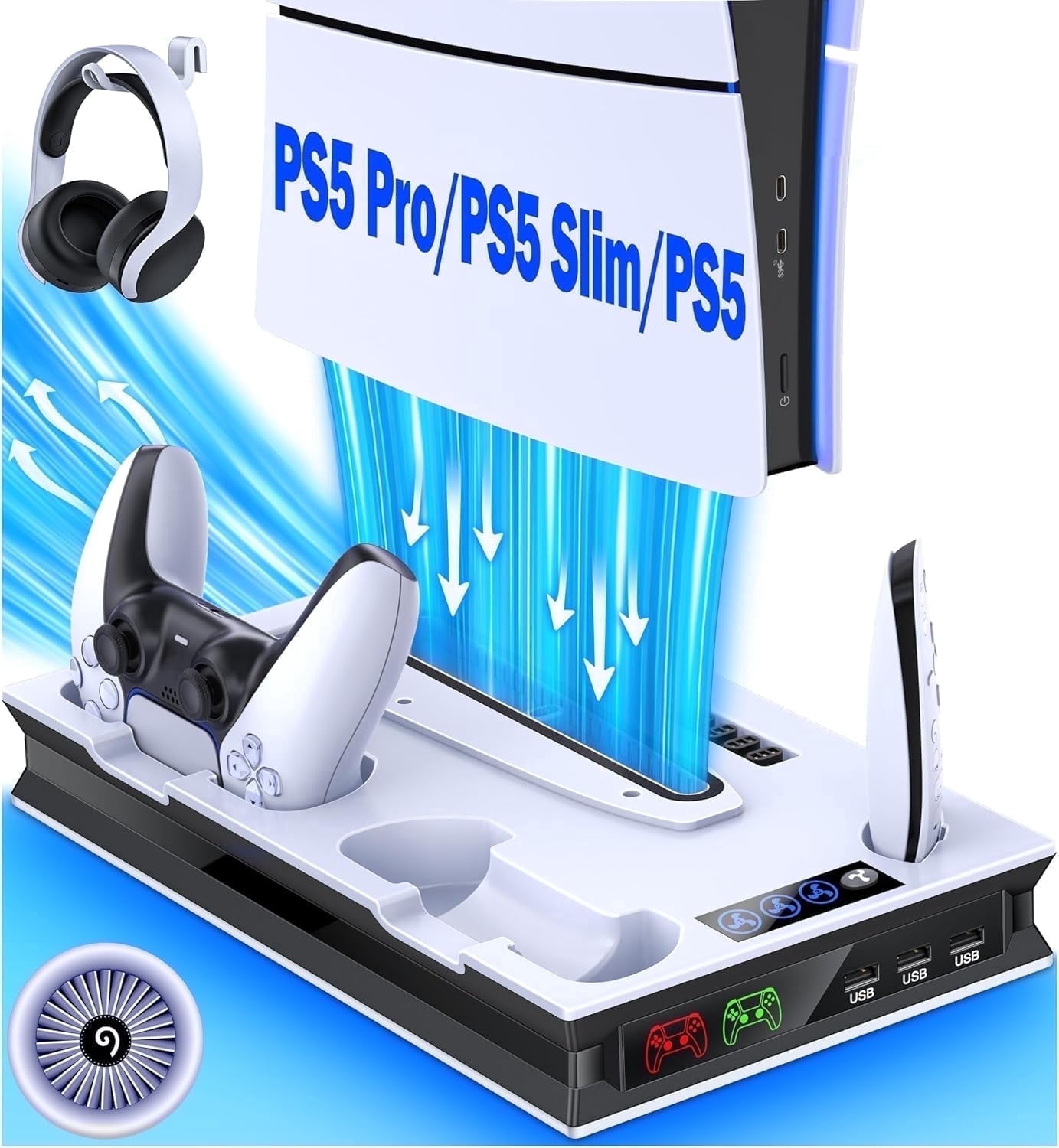 Esywen PS5 Cooling Stand with Dual Controller Charger and Headset Hook (White, 1 Pack) 0zyq5