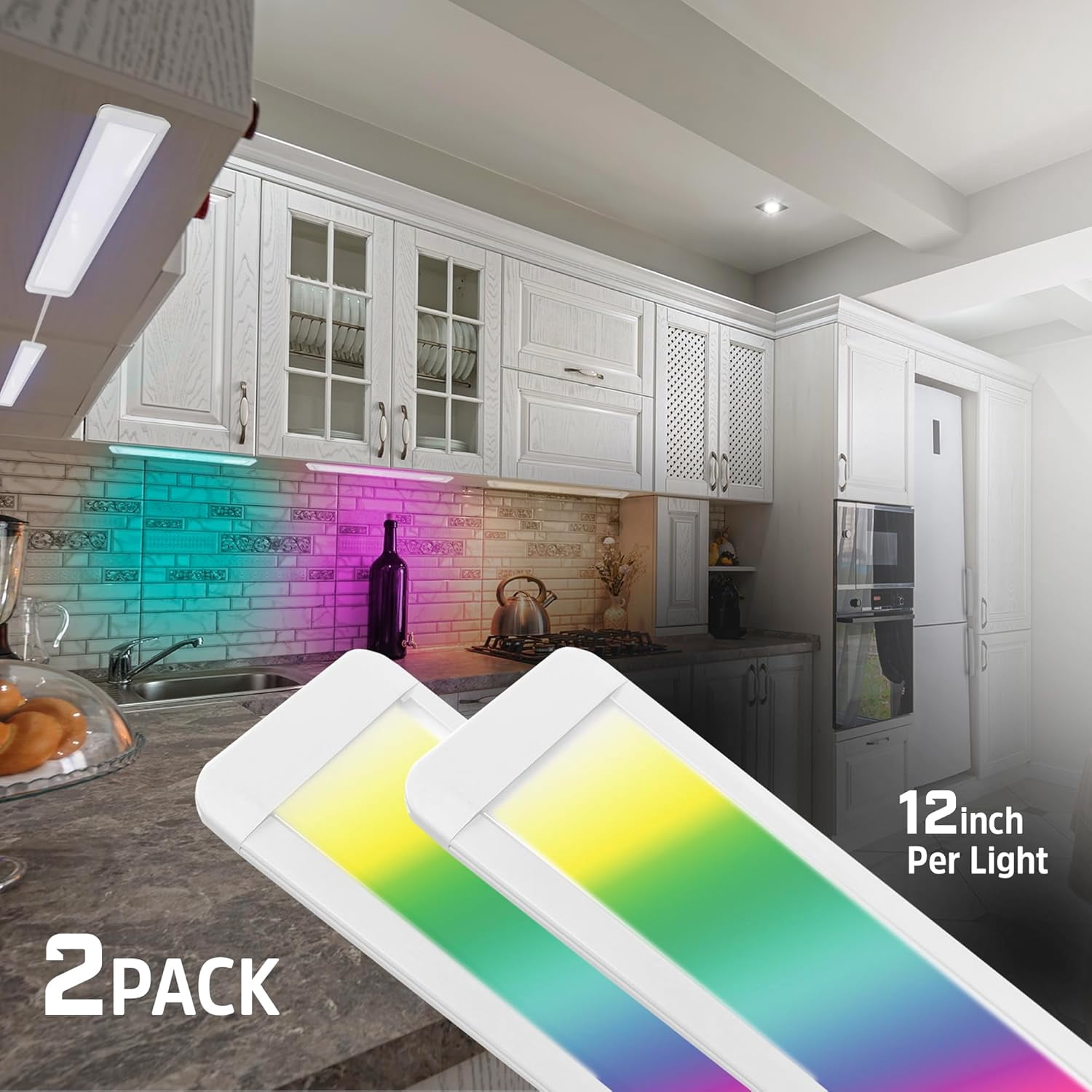 Energizer Smart Under Cabinet LED Light Bars with RGB and Multi-White Lighting (White, 2-Pack, 12 in) jane3