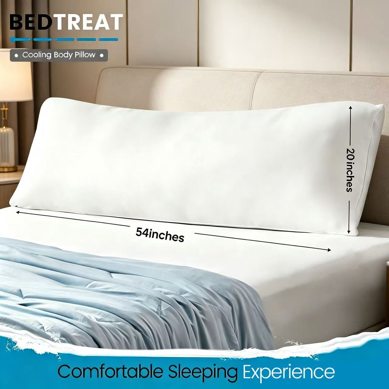 BedTreat Cooling Body Pillow for Adults, Hypoallergenic Full Length Support for Side Sleepers (White, 20 in x 54 in) pmgnc