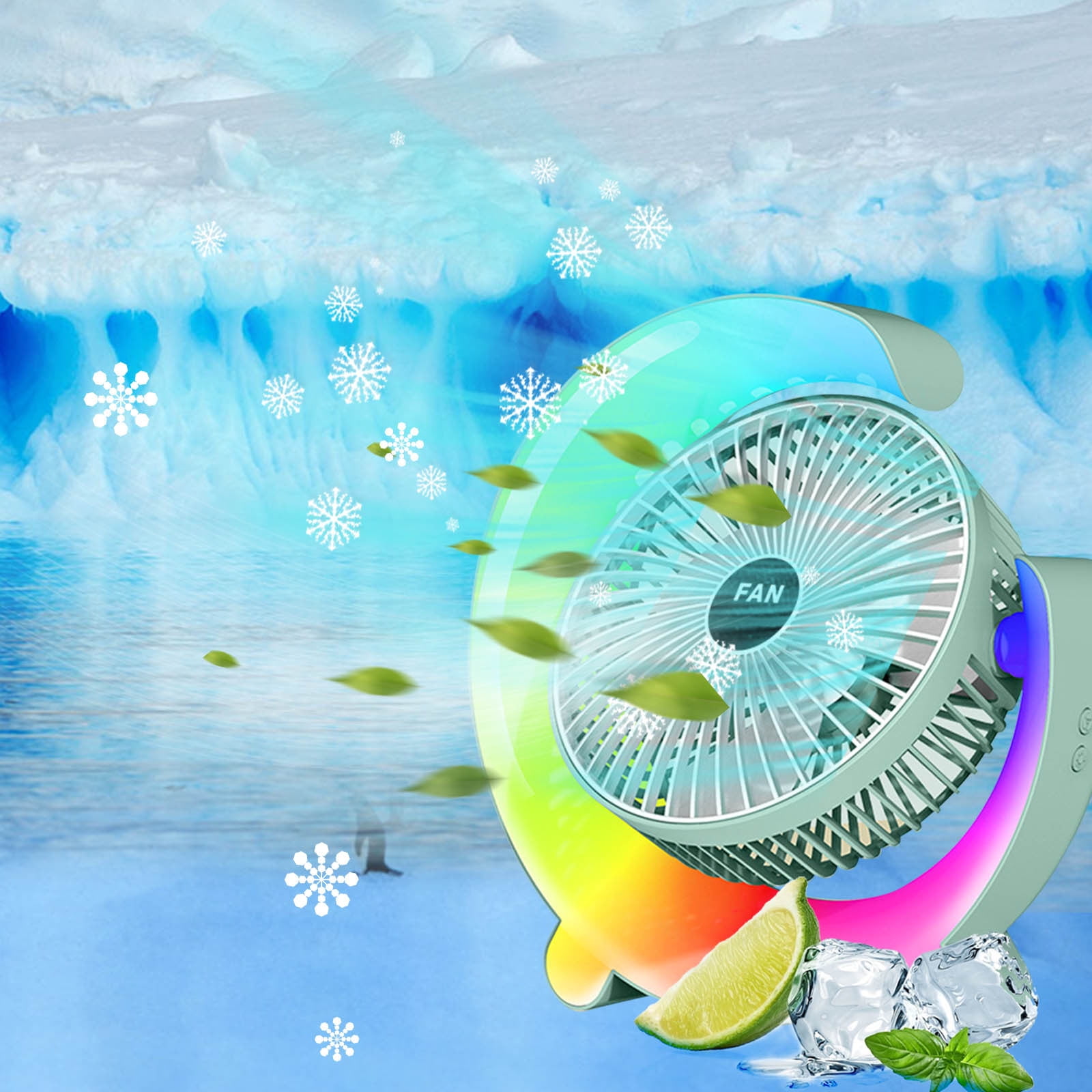 Bfogop Portable Desktop Fan with LED Night Light (Green, 3-Speed) 12gyx