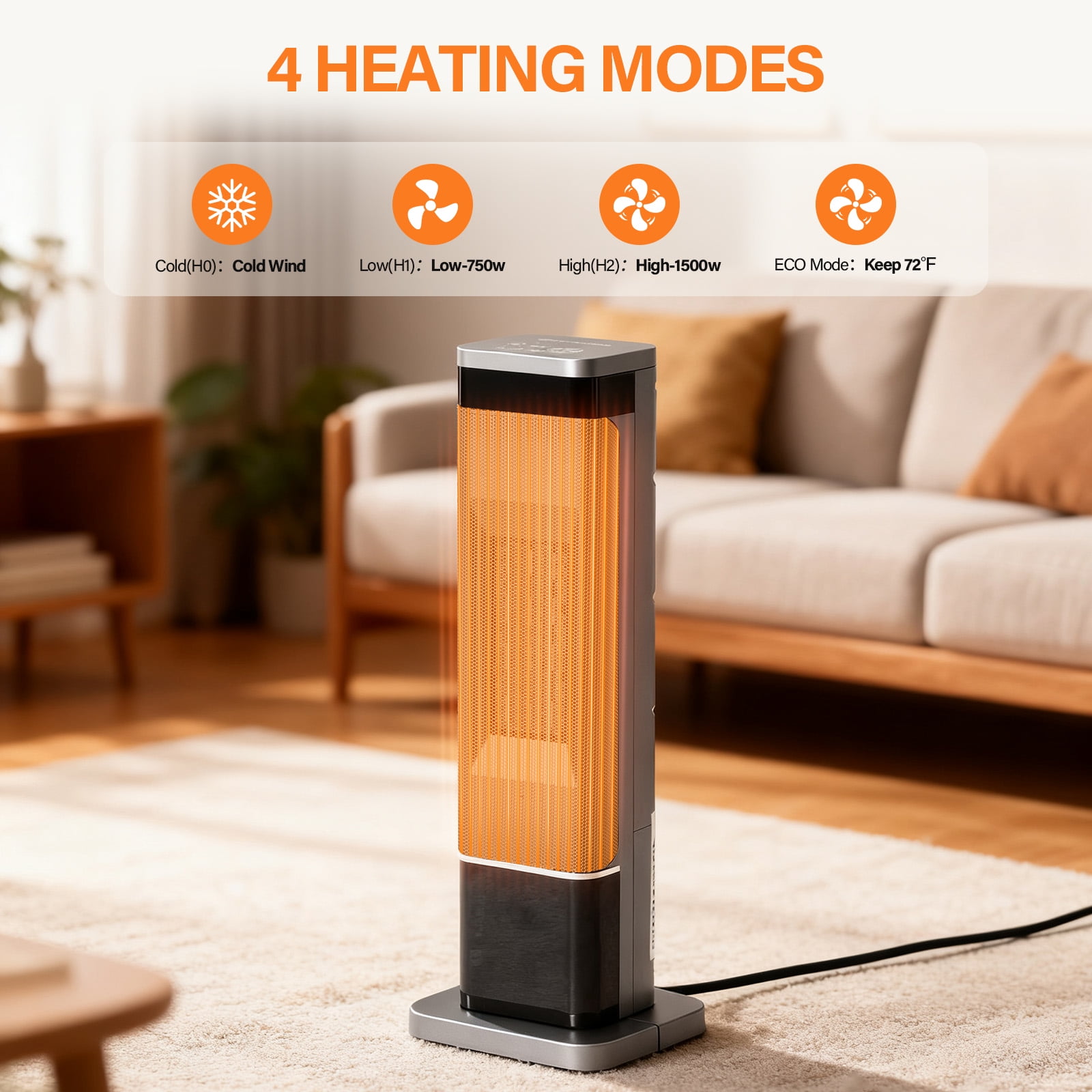 JIOABL Portable Ceramic Space Heater with Remote and Thermostat (Silver, 25 in) 3fwse