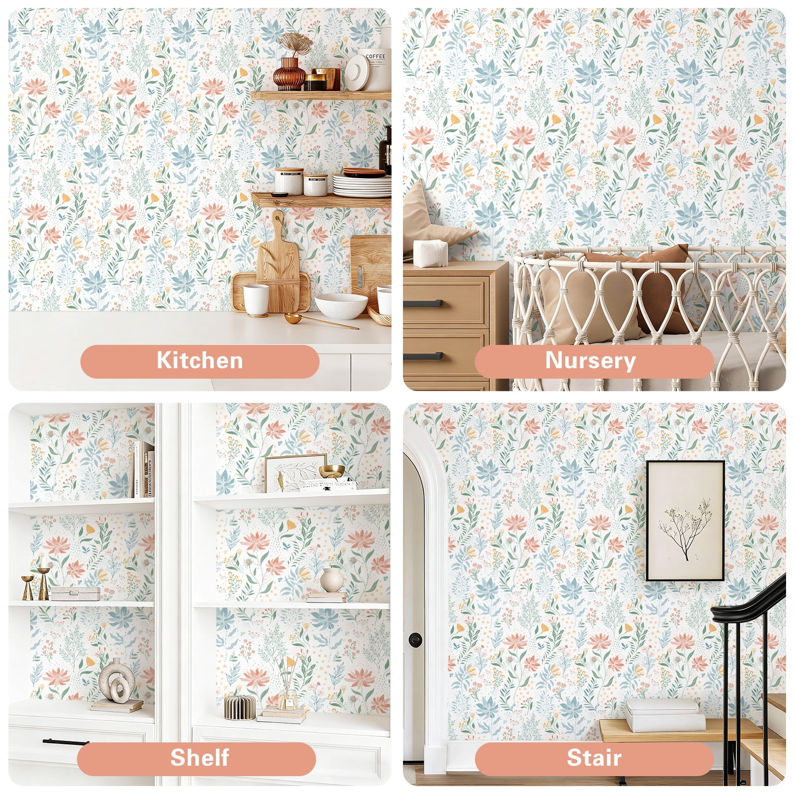 DAZLUTE Peel and Stick Floral Wallpaper, Removable Adhesive Contact Paper for Walls and Furniture (White, 17.72 in x 394 in) 2uguf