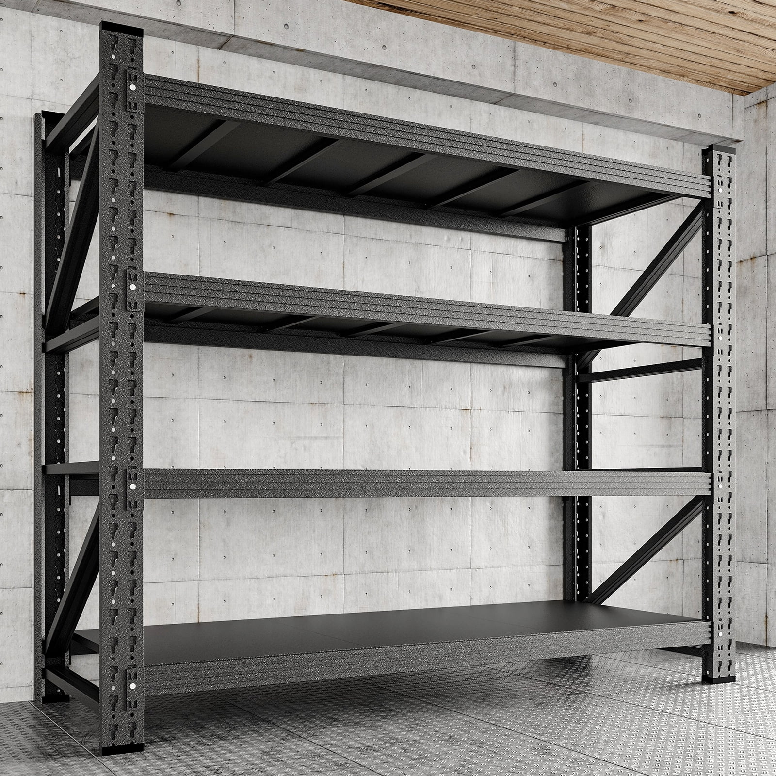 AUHUP 4-Tier Heavy Duty Metal Garage Storage Shelving Unit (Black, 48 in W x 24 in D x 70 in H) m2fh0
