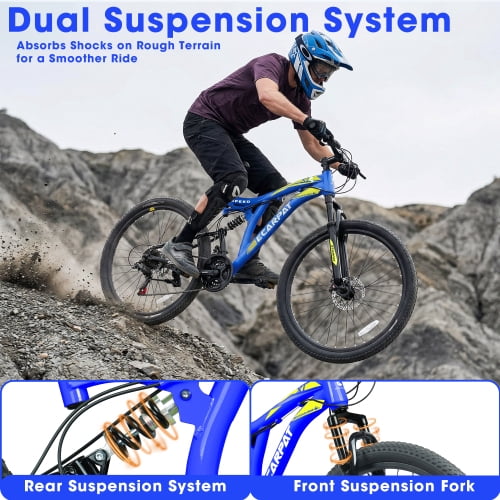 POVANLI 26 Inch Mountain Bike Dual Full Suspension Steel Frame 21-Speed Trail Commuter (Black, 26 in) t99sl