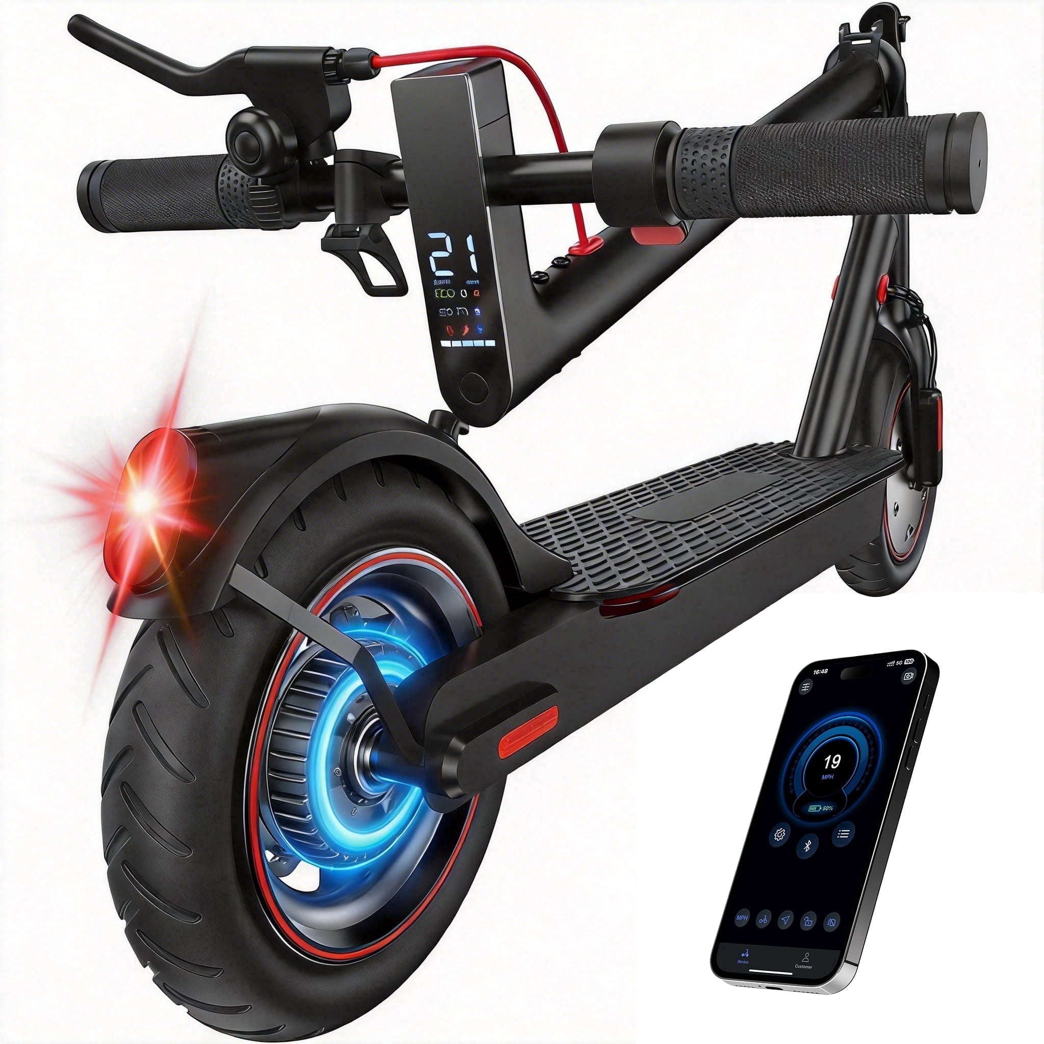 iHoverboard Electric Scooter for Adults, Foldable Commuter E-Scooter with App Control, LED Display, 8.5 in Pneumatic Tires (Black, 22 lb) ufjof