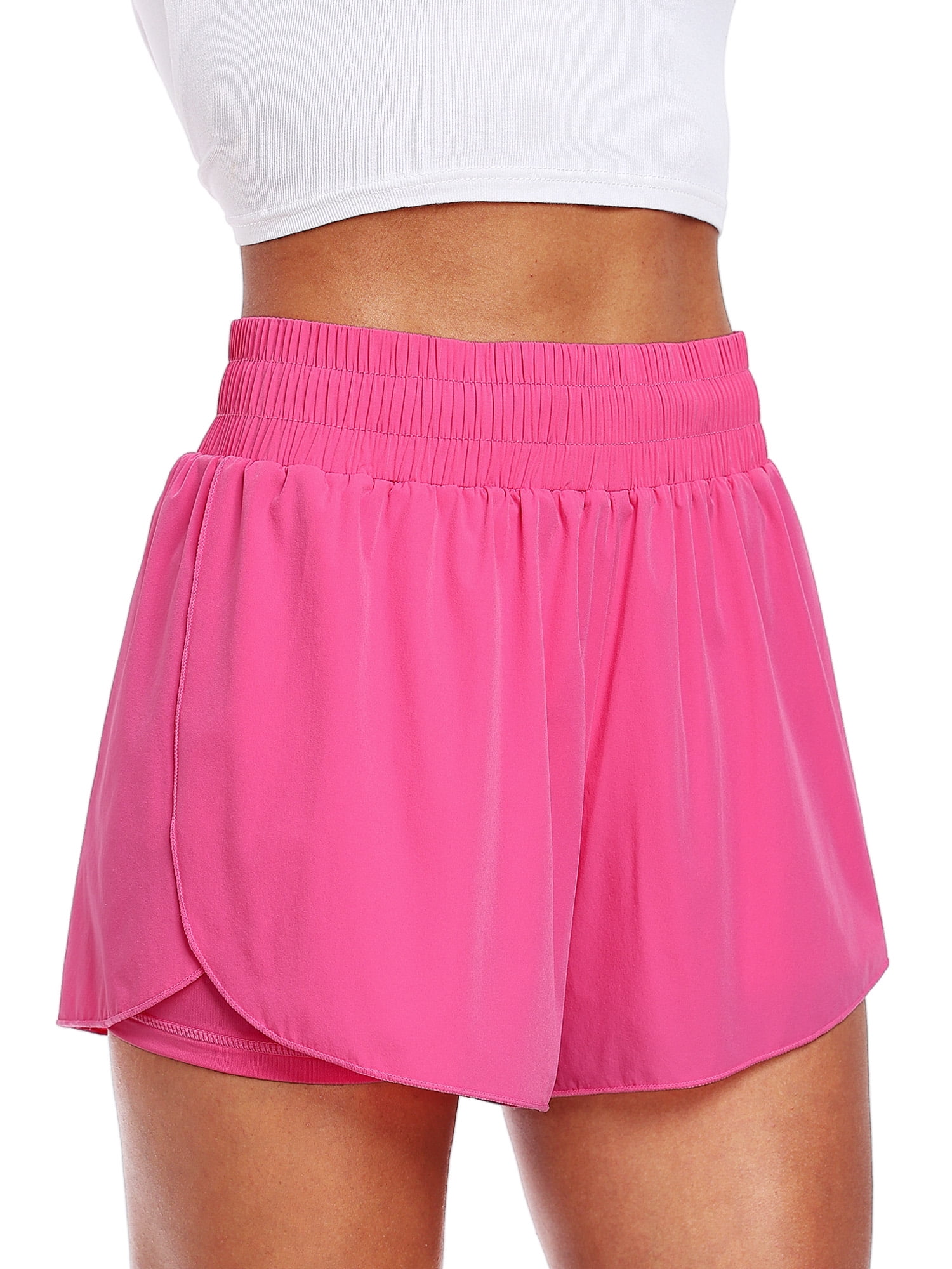 NELEUS Women's 2-in-1 Workout Yoga Shorts with Pocket (Rose Red, L) me5ja