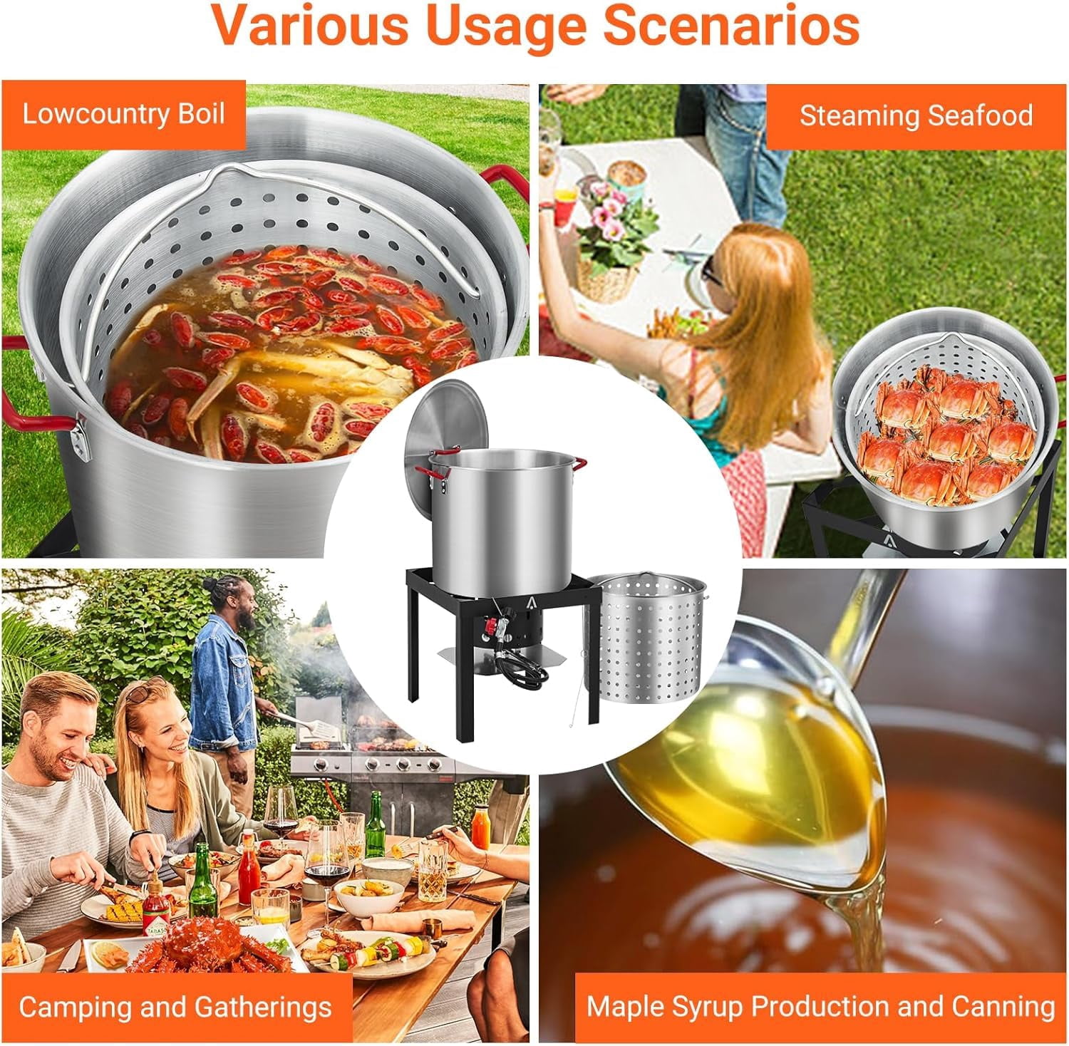 Bayou Classic 60-Quart Aluminum Seafood Boil Pot Kit with High-Pressure Propane Jet Burner and Strainer (60 Quart) s25lk