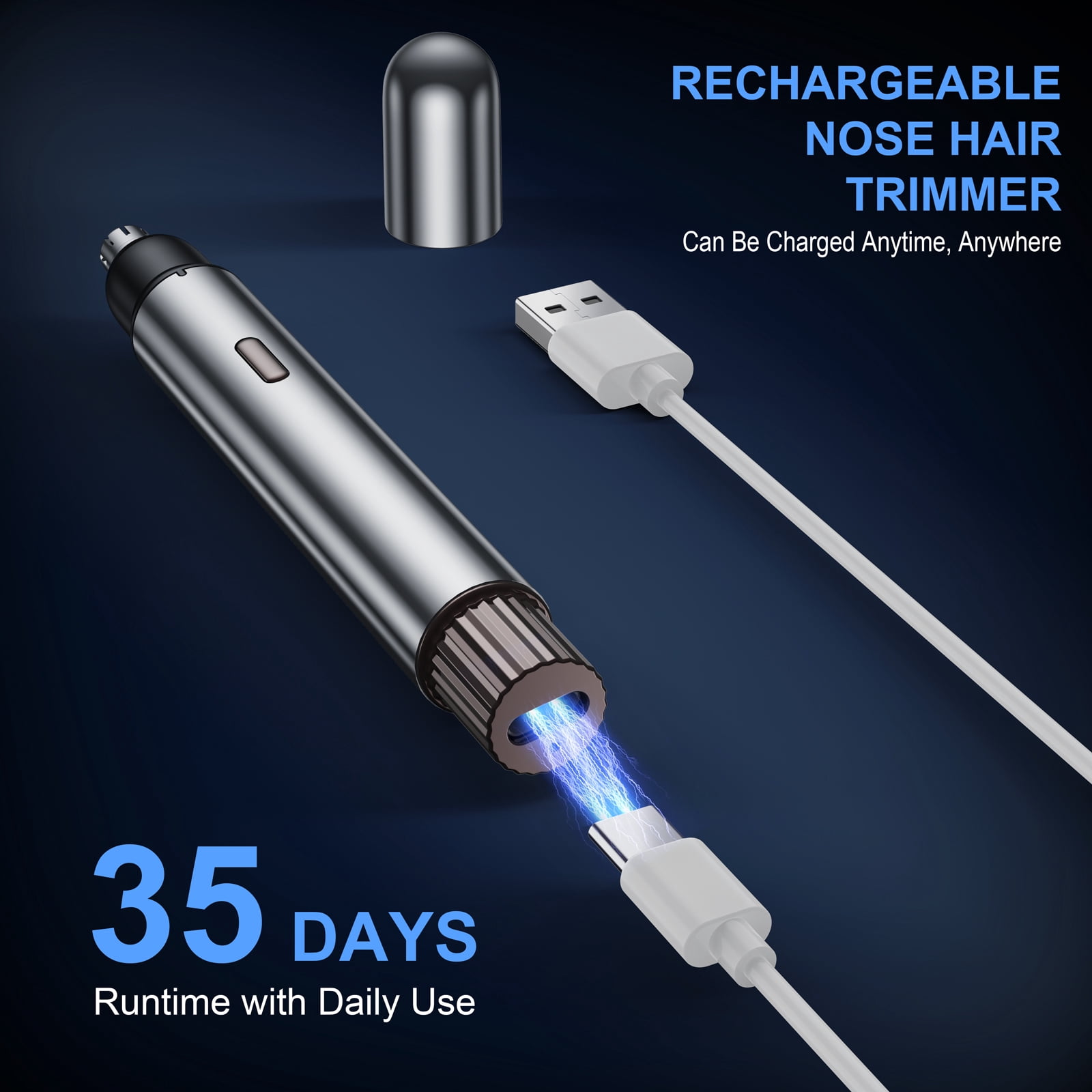 NEXPURE Electric Nose and Ear Hair Trimmer, Rechargeable Grooming Tool for Men and Women (Black, 1 Count) dimde