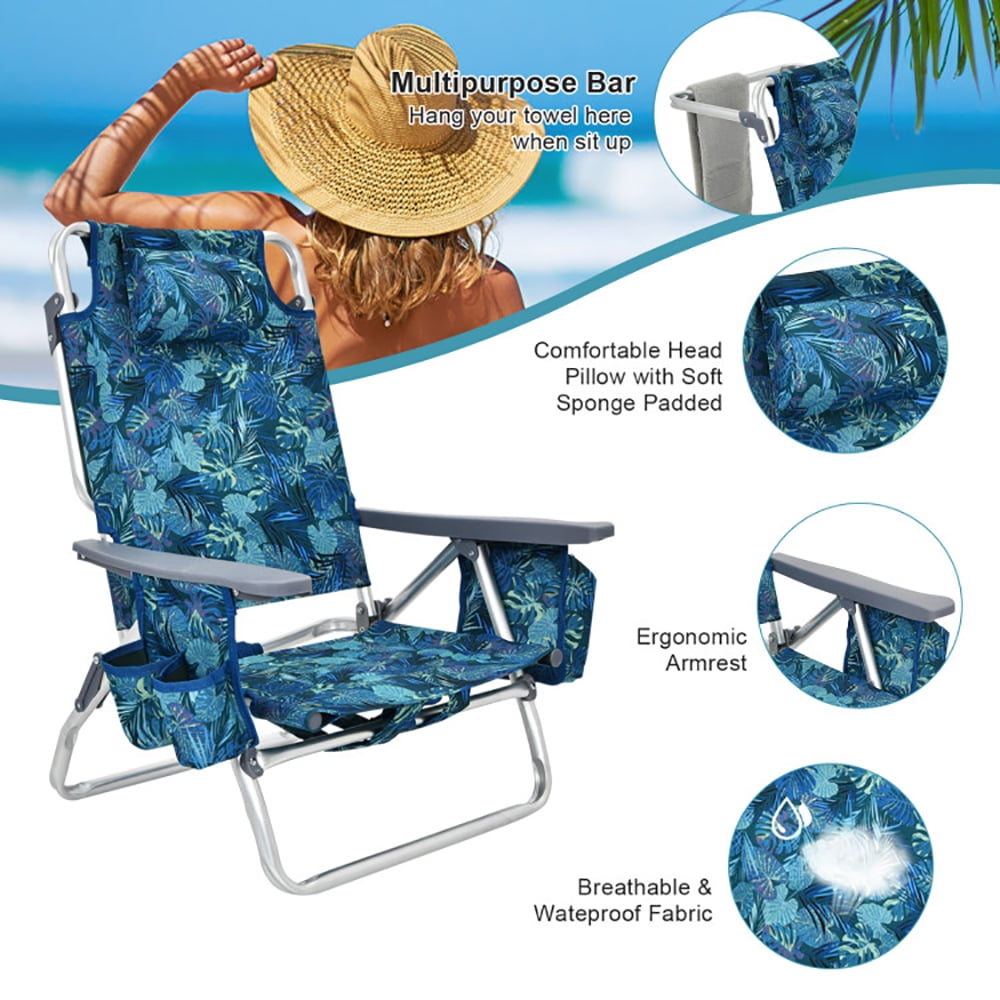 Spaco 5-Position Outdoor Folding Backpack Beach Chair Set (Blue, 2 Pack) uvb47 - Image 7