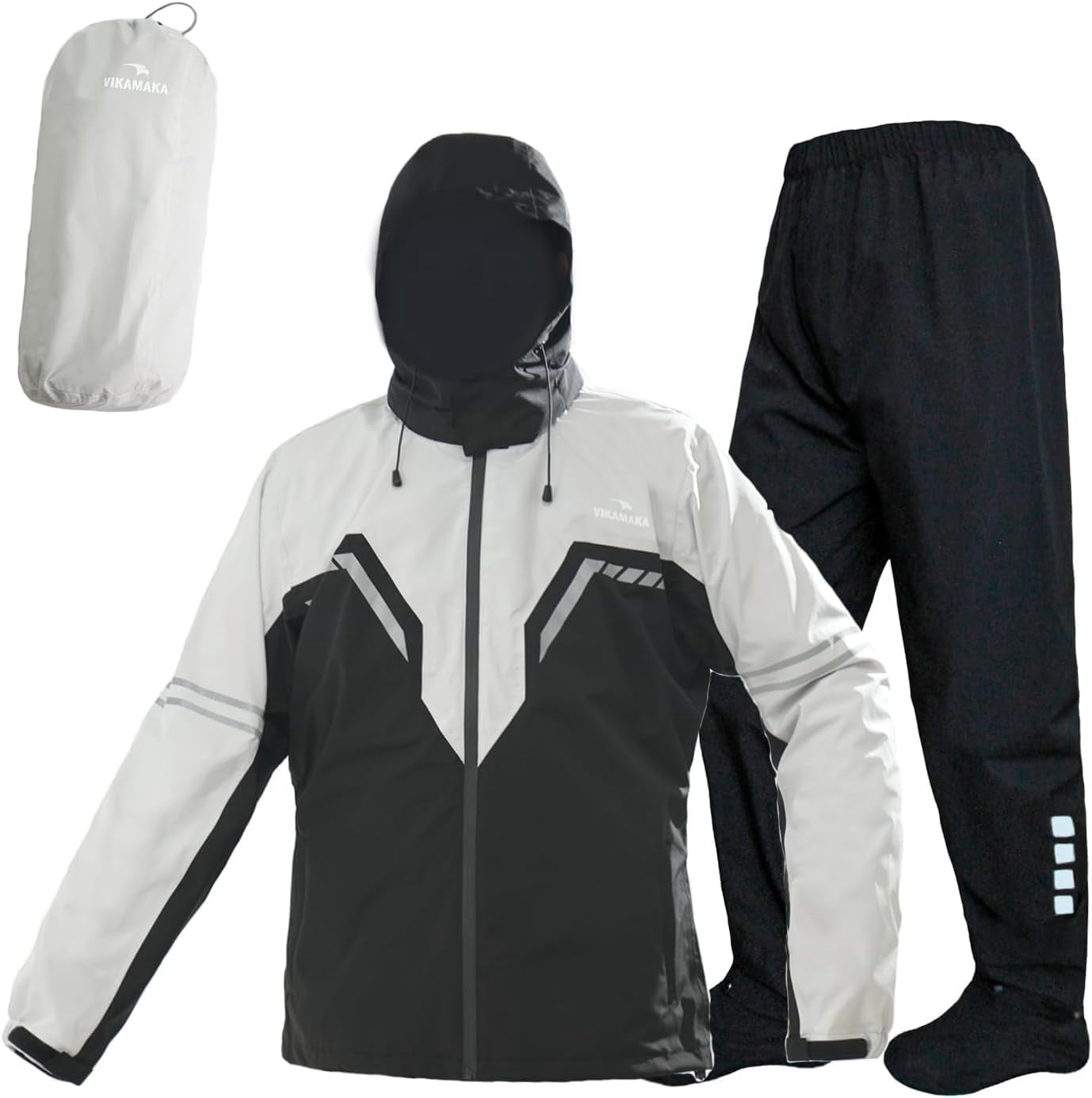 VIKAMAKA Men's Motorcycle Rain Suit, Waterproof Breathable Reflective Gear (Grey and Black, Medium) dzh02
