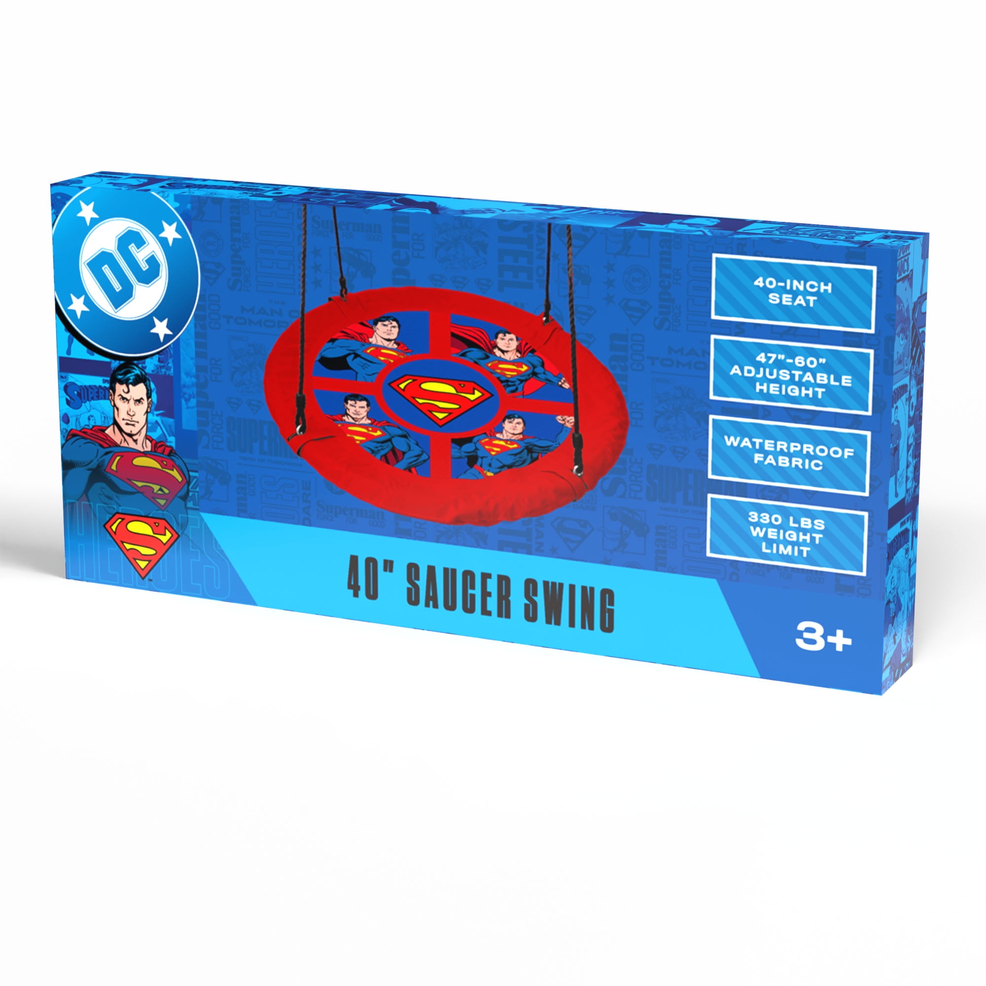Superman 40 in Saucer Tree Swing, Heavy-Duty Flying Disc Swing with Adjustable Ropes (Red, 40 in) f8x02