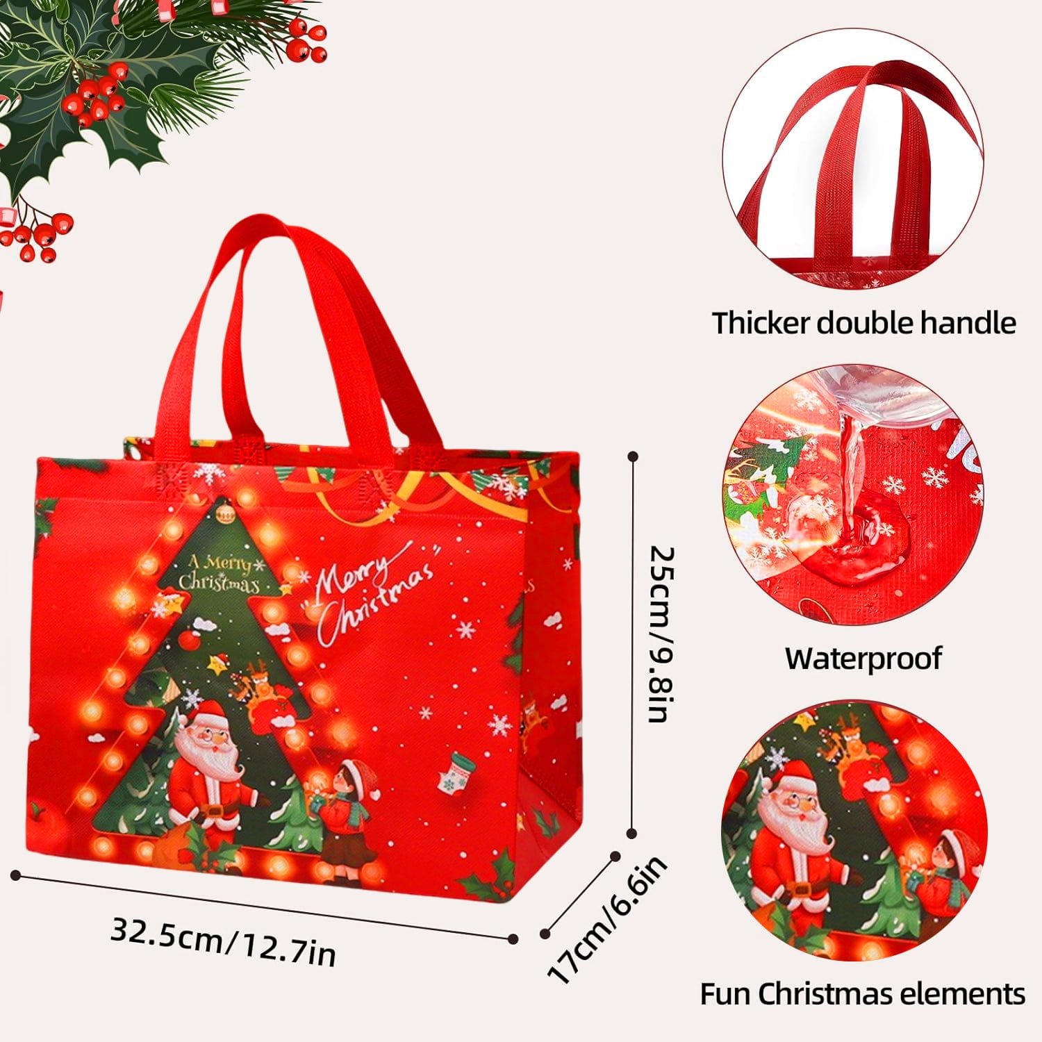 RICHTOP Christmas Gift Bags Non-Woven Holiday Party Tote Bags with Handles (9 Designs, 12.8 in x 9.8 in x 6.7 in) swifb