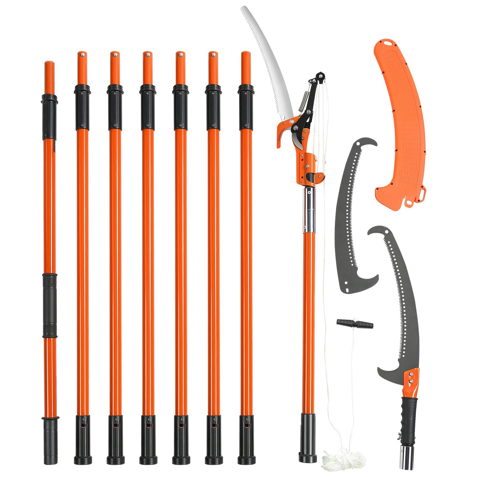 Generic Manual Pole Saw Extendable Tree Pruner with Steel Blade and Scissors (7.3-27 ft) j40h3