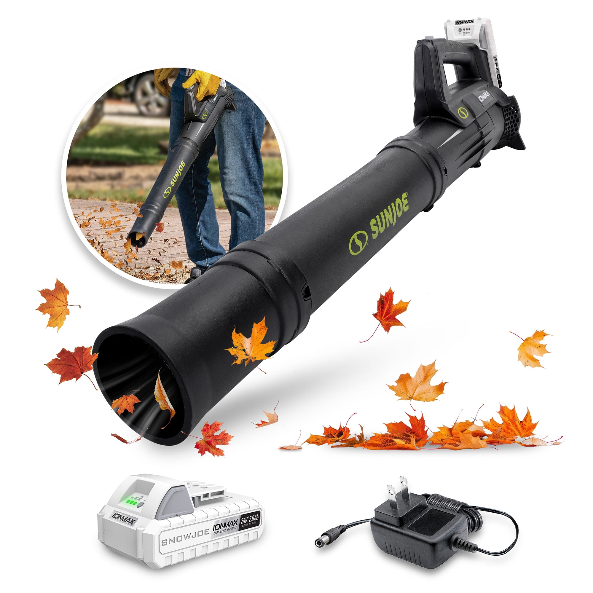 Sun Joe 24V Cordless Jet Leaf Blower Compact Turbine with Battery (Black, 5.4 lb) nwzc4