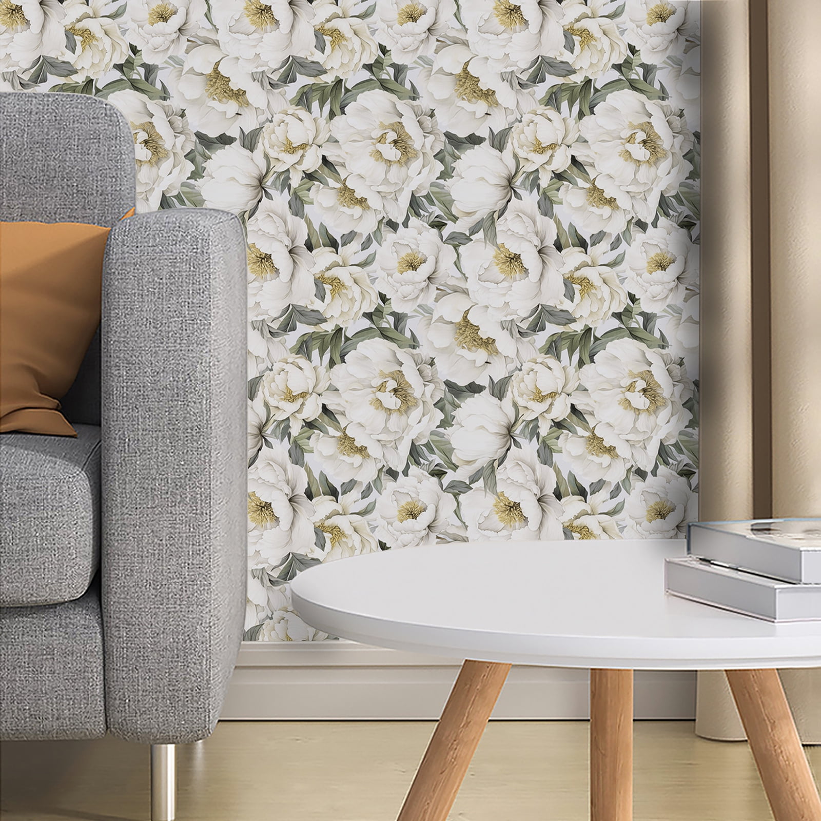Abyssaly Floral Peel and Stick Wallpaper Removable Self-Adhesive Vinyl Contact Paper for Home Decor (White, 17.7 in x 118 in) yc56w