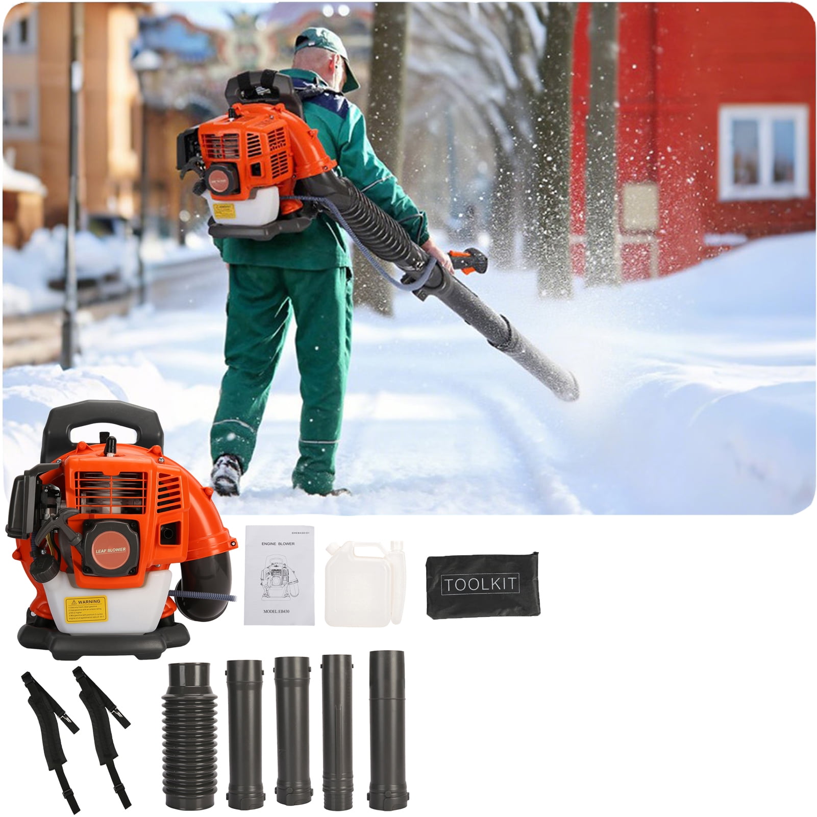 Happydeer 52CC Backpack Leaf Blower, Gas Powered Snow Blower for Outdoor Debris Clearing (Orange, 17.4 lb) u4tal